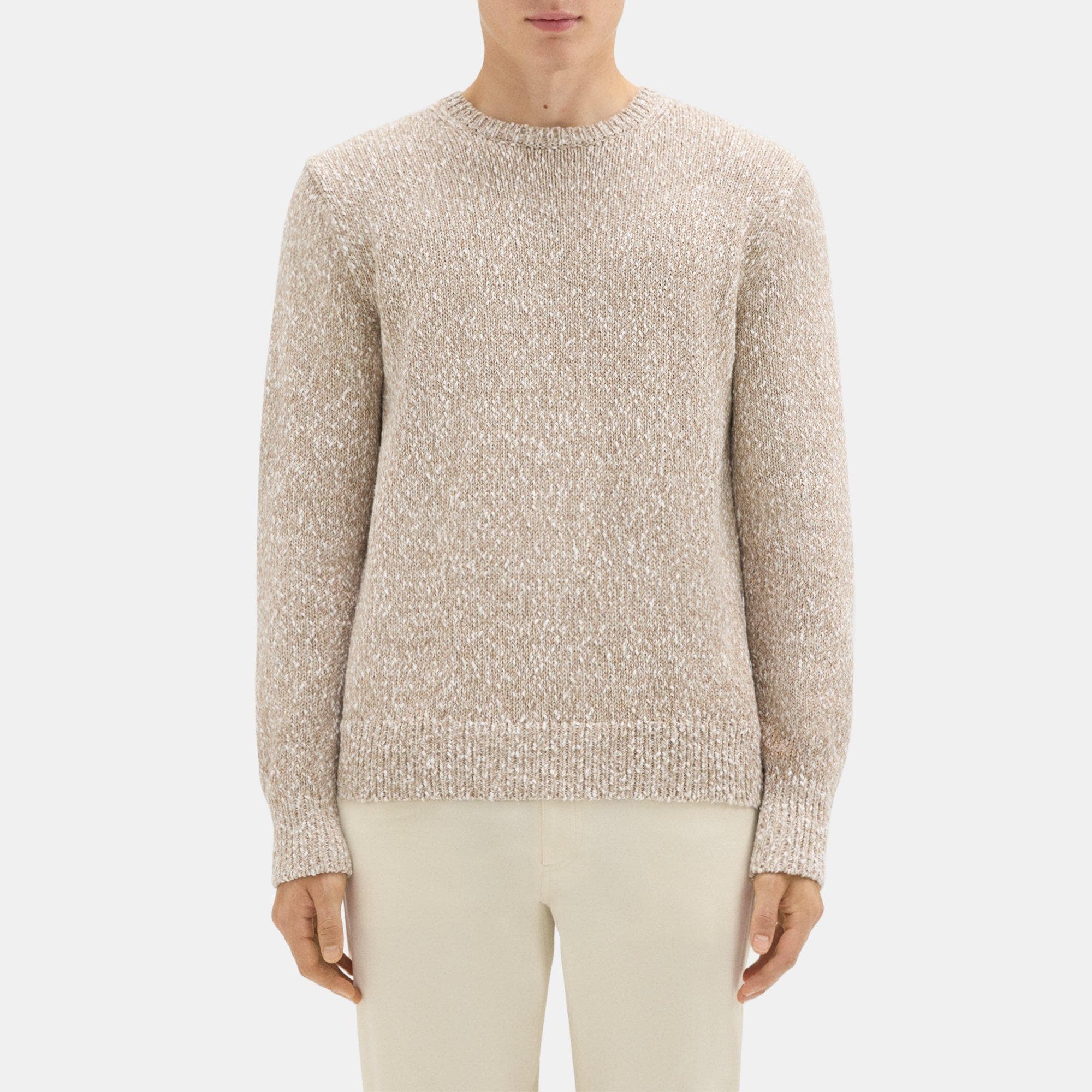 띠어리 Theory Mauno Crewneck Sweater in Heathered Cotton,PUMICE MULTI
