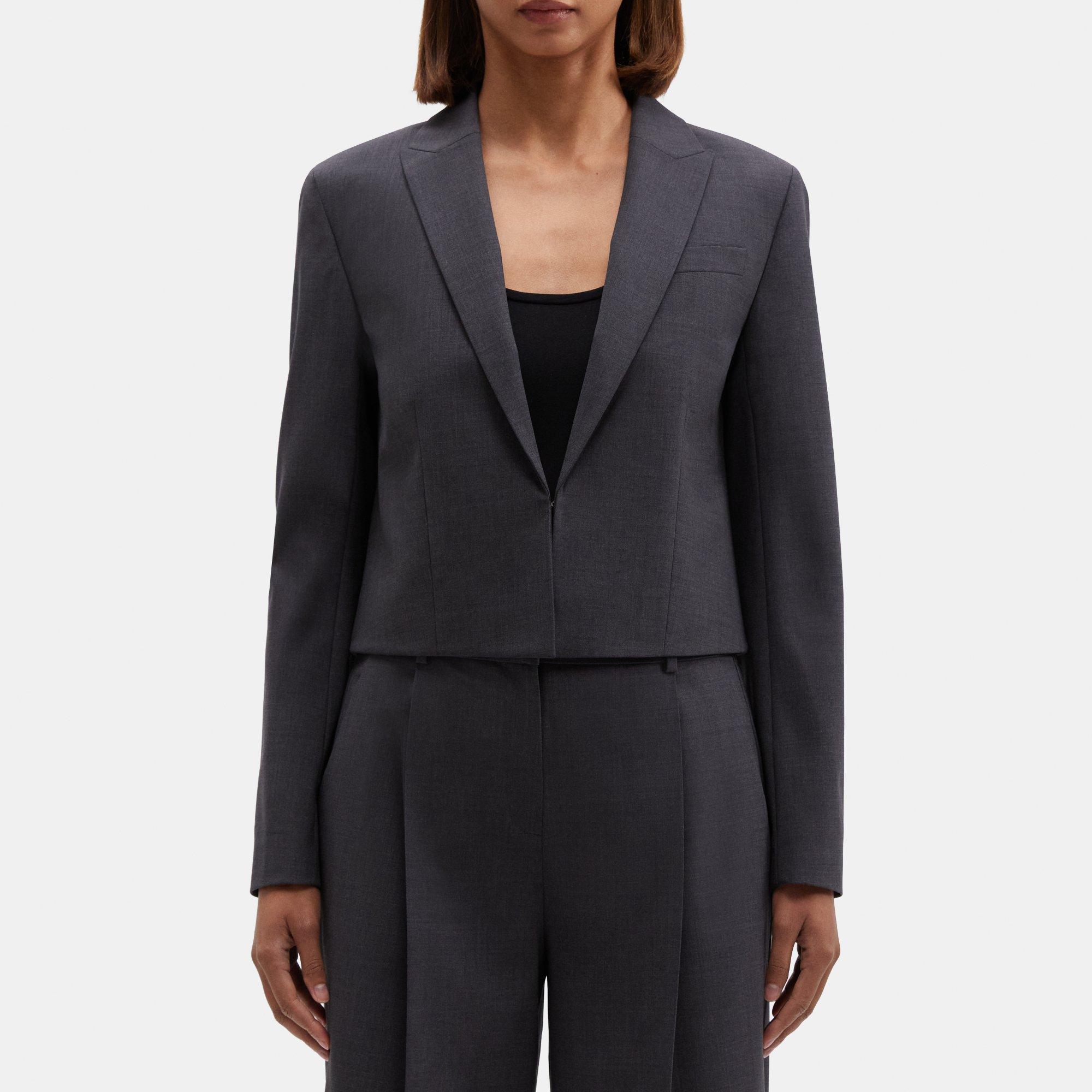 띠어리 Theory Cropped Blazer in Stretch Wool,CHARCOAL MELANGE