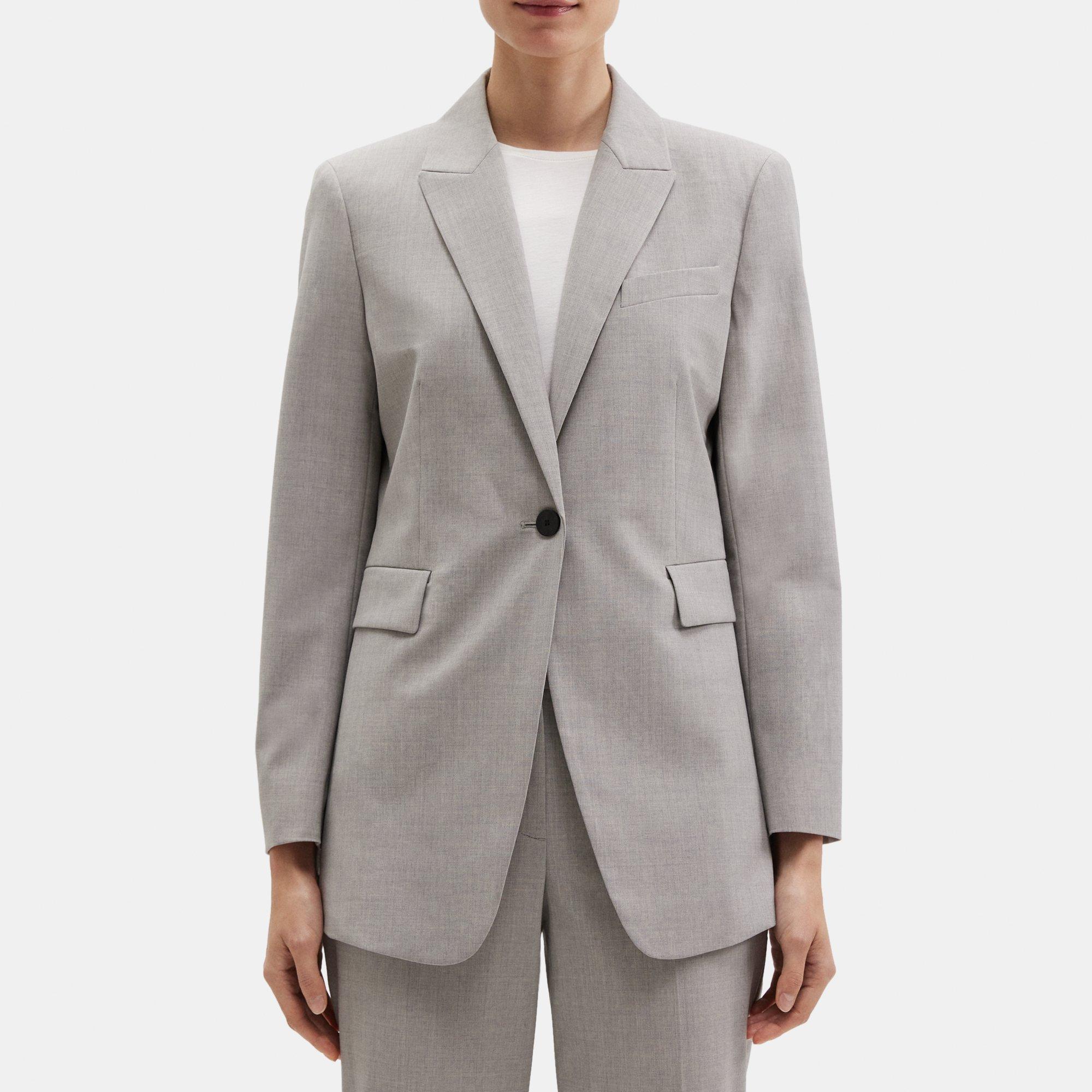 띠어리 Theory Fitted Blazer in Stretch Wool Melange,LIGHT GREY MELANGE