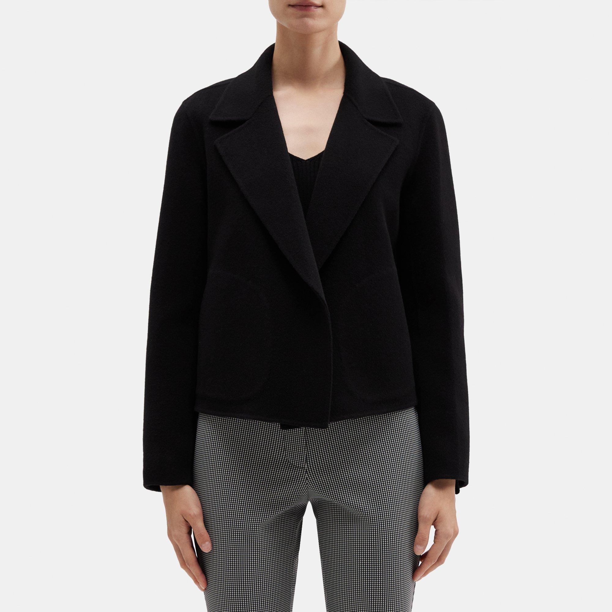 띠어리 Theory Cropped Open Front Jacket in Double-Face Wool-Cashmere,BLACK