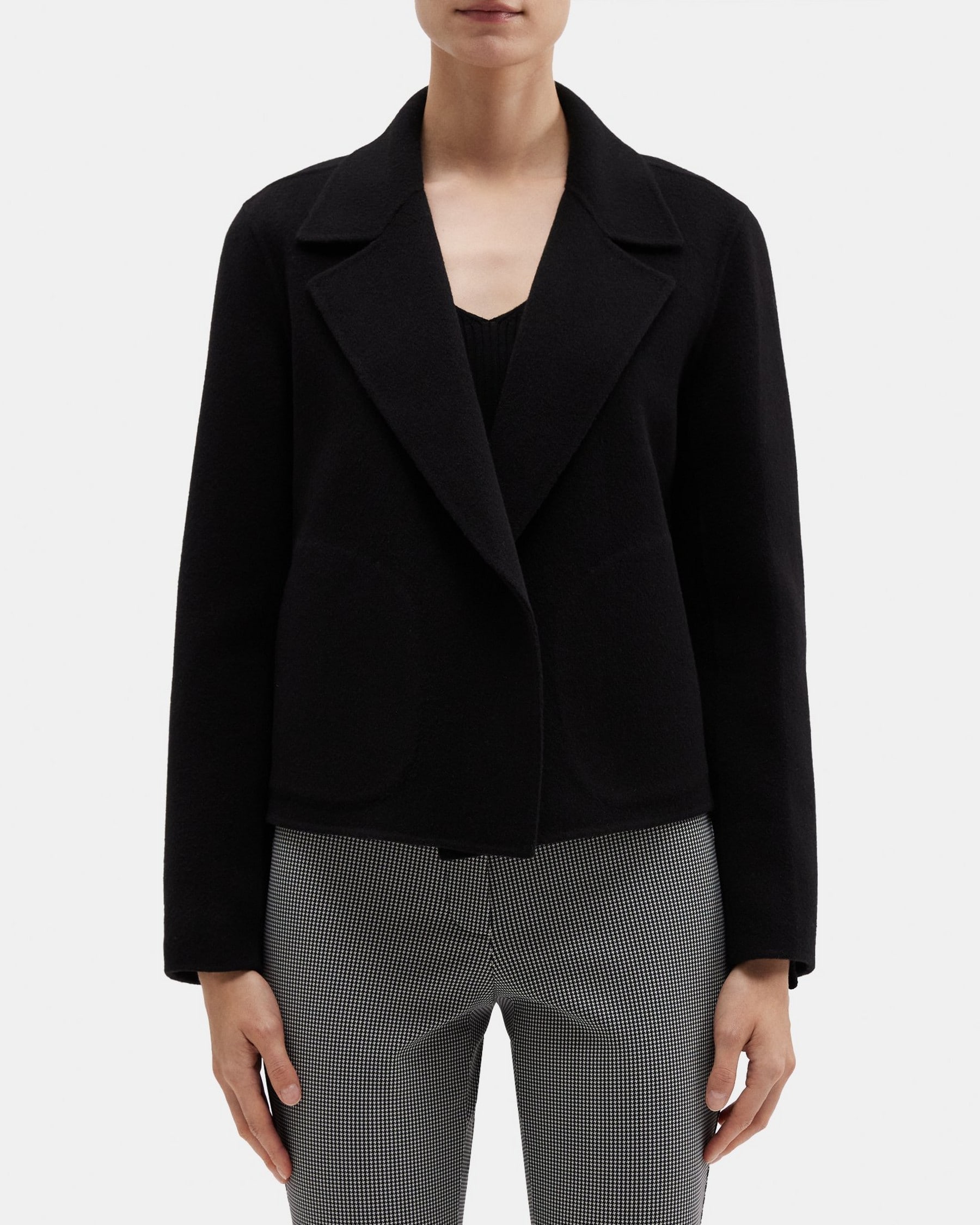 띠어리 Theory Cropped Open Front Jacket in Double-Face Wool-Cashmere,BLACK
