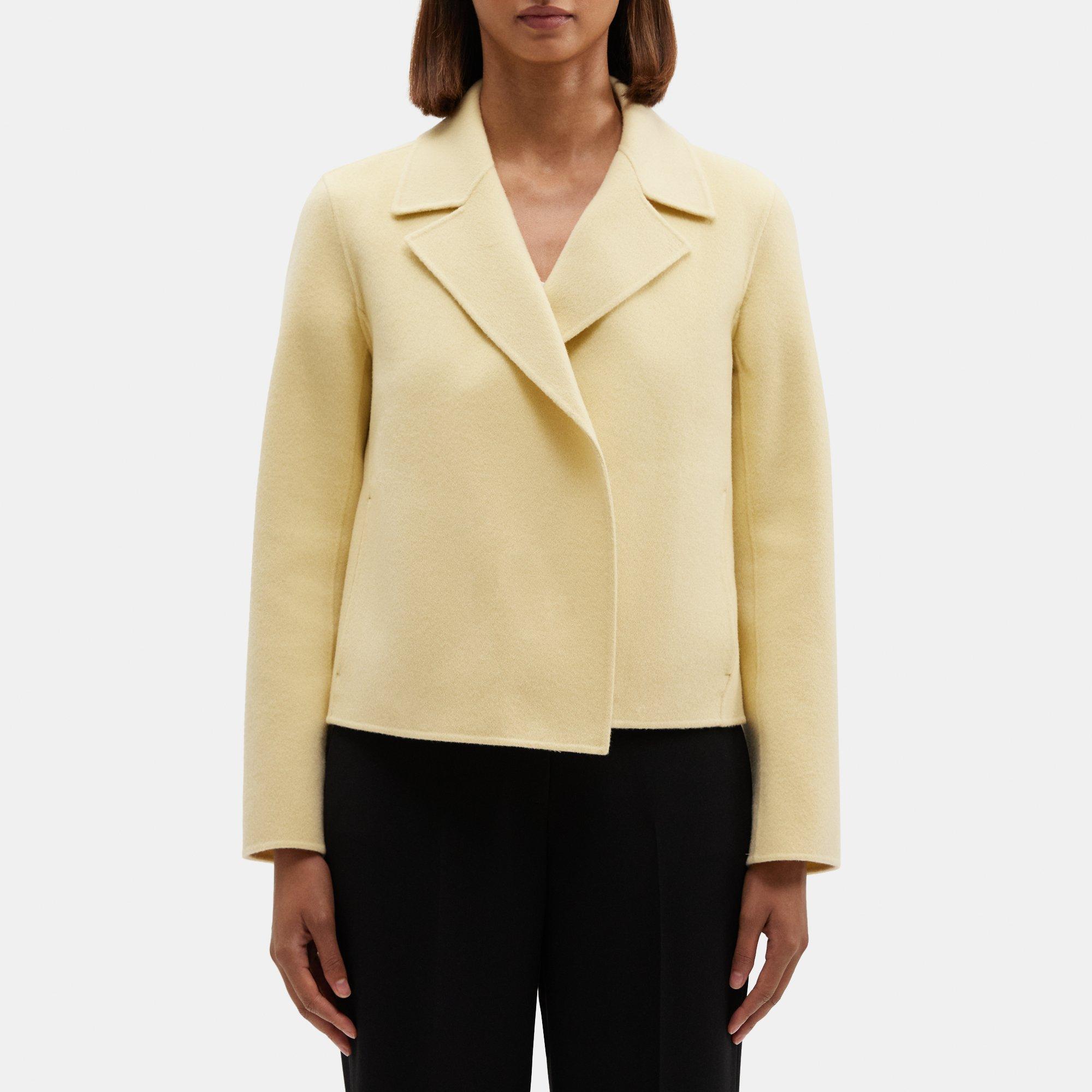 띠어리 Theory Cropped Open Front Jacket in Double-Face Wool-Cashmere,BUTTER YELLOW