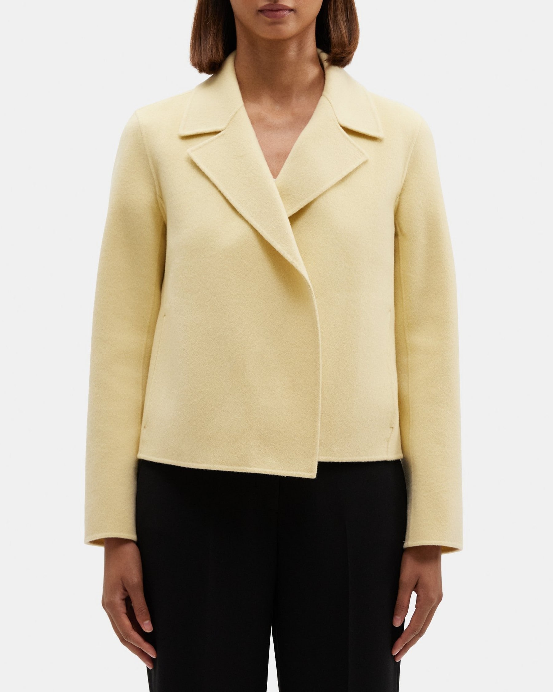 띠어리 Theory Cropped Open Front Jacket in Double-Face Wool-Cashmere,BUTTER YELLOW