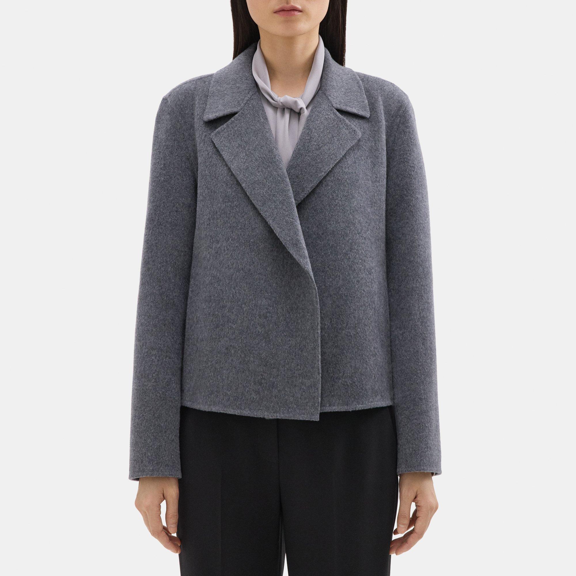 띠어리 Theory Cropped Open Front Jacket in Double-Face Wool-Cashmere,DARK GREY MELANGE