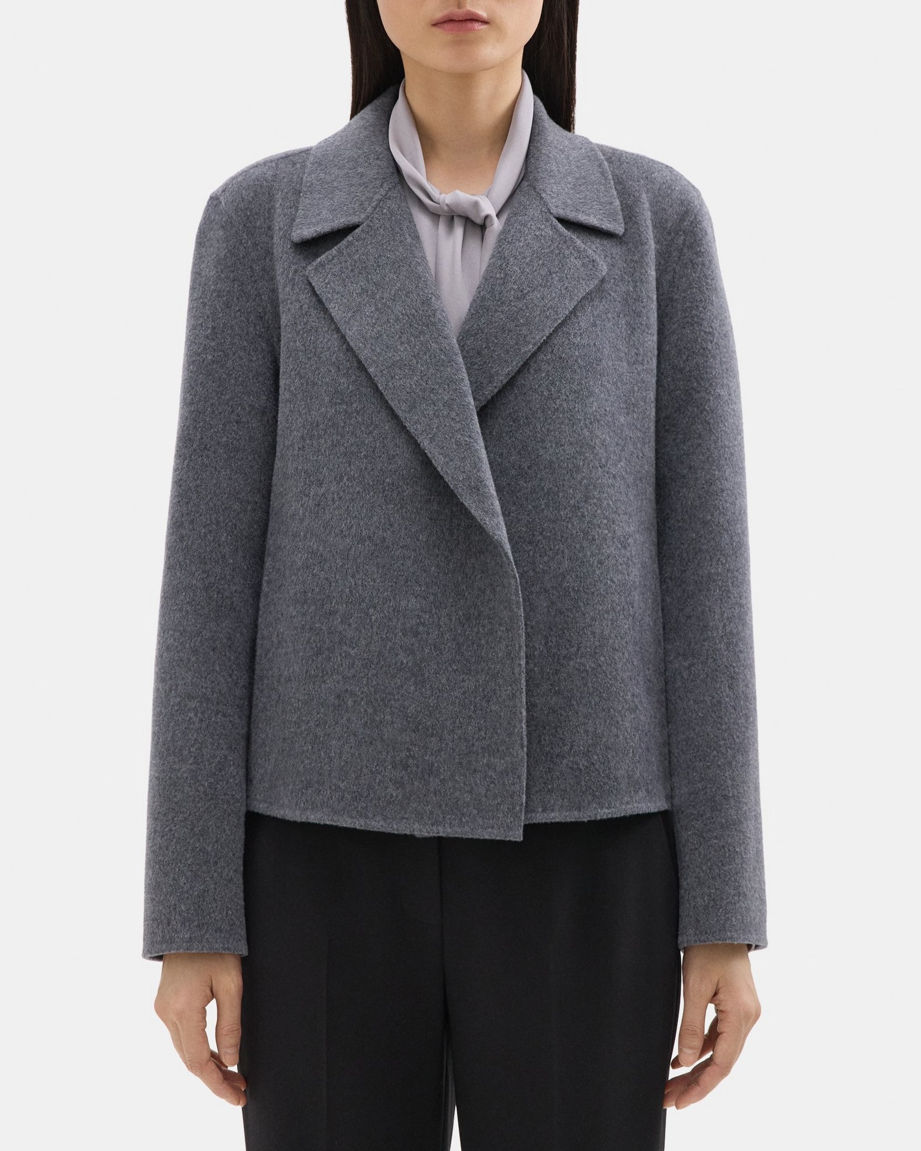 띠어리 Theory Cropped Open Front Jacket in Double-Face Wool-Cashmere,DARK GREY MELANGE
