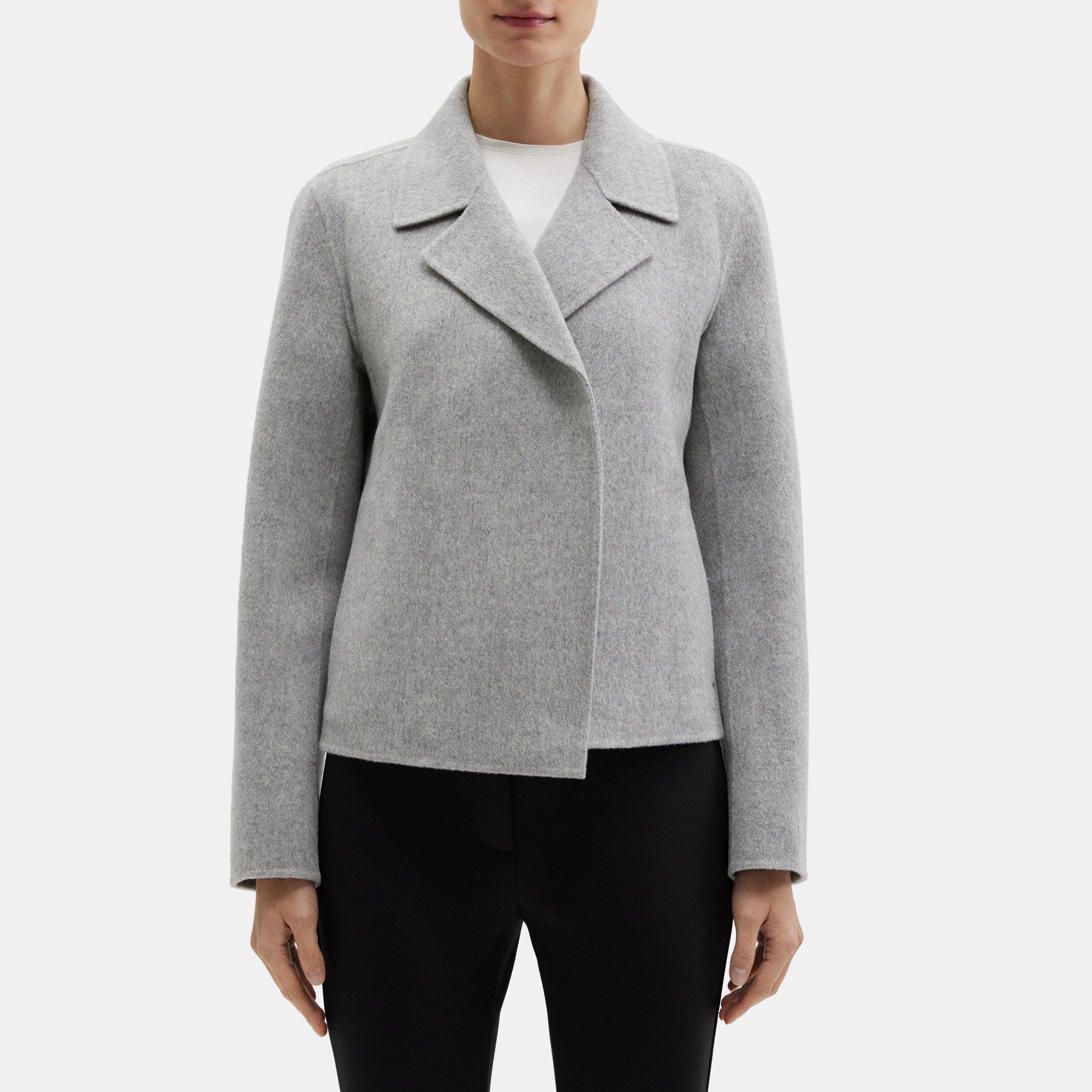 띠어리 Theory Cropped Open Front Jacket in Double-Face Wool-Cashmere,GREY MELANGE