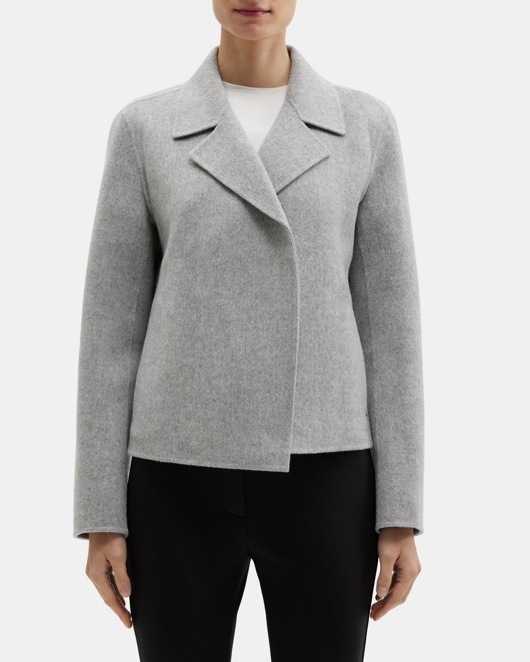 띠어리 Theory Cropped Open Front Jacket in Double-Face Wool-Cashmere,GREY MELANGE