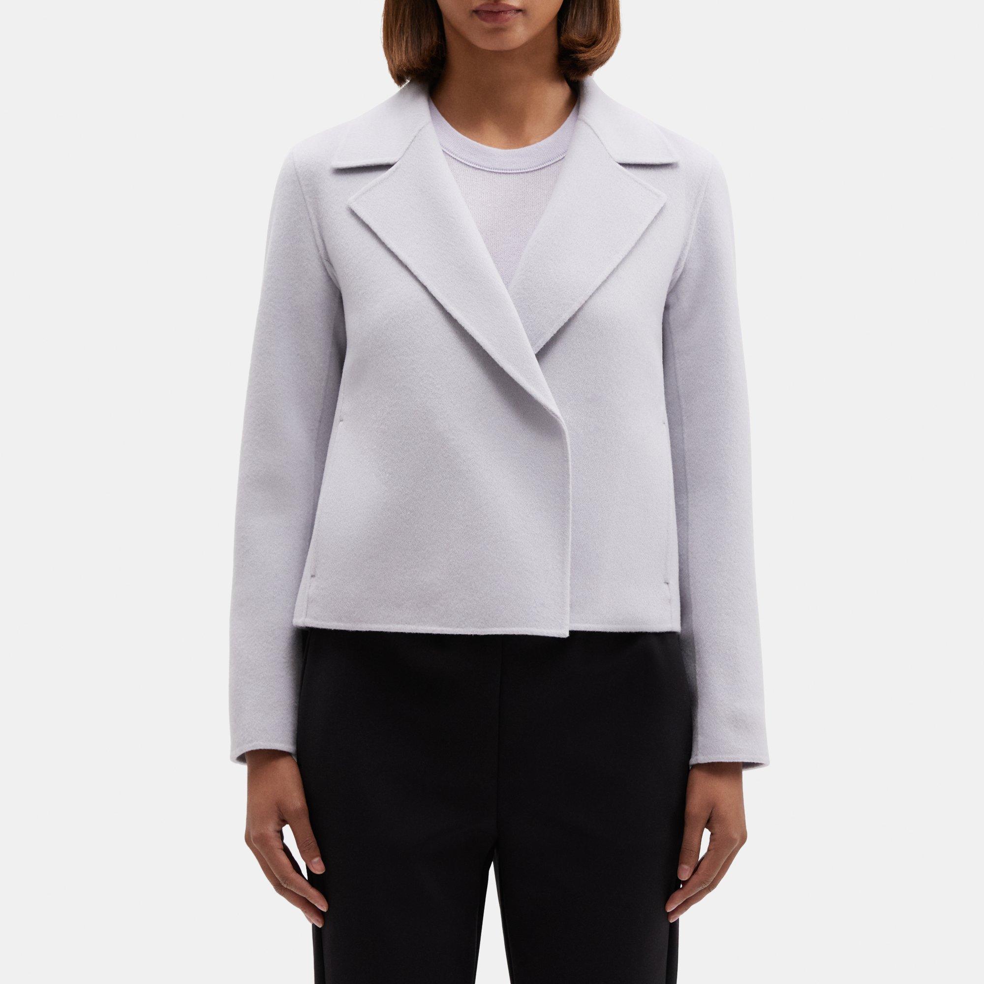 띠어리 Theory Cropped Open Front Jacket in Double-Face Wool-Cashmere,LIGHT STONE