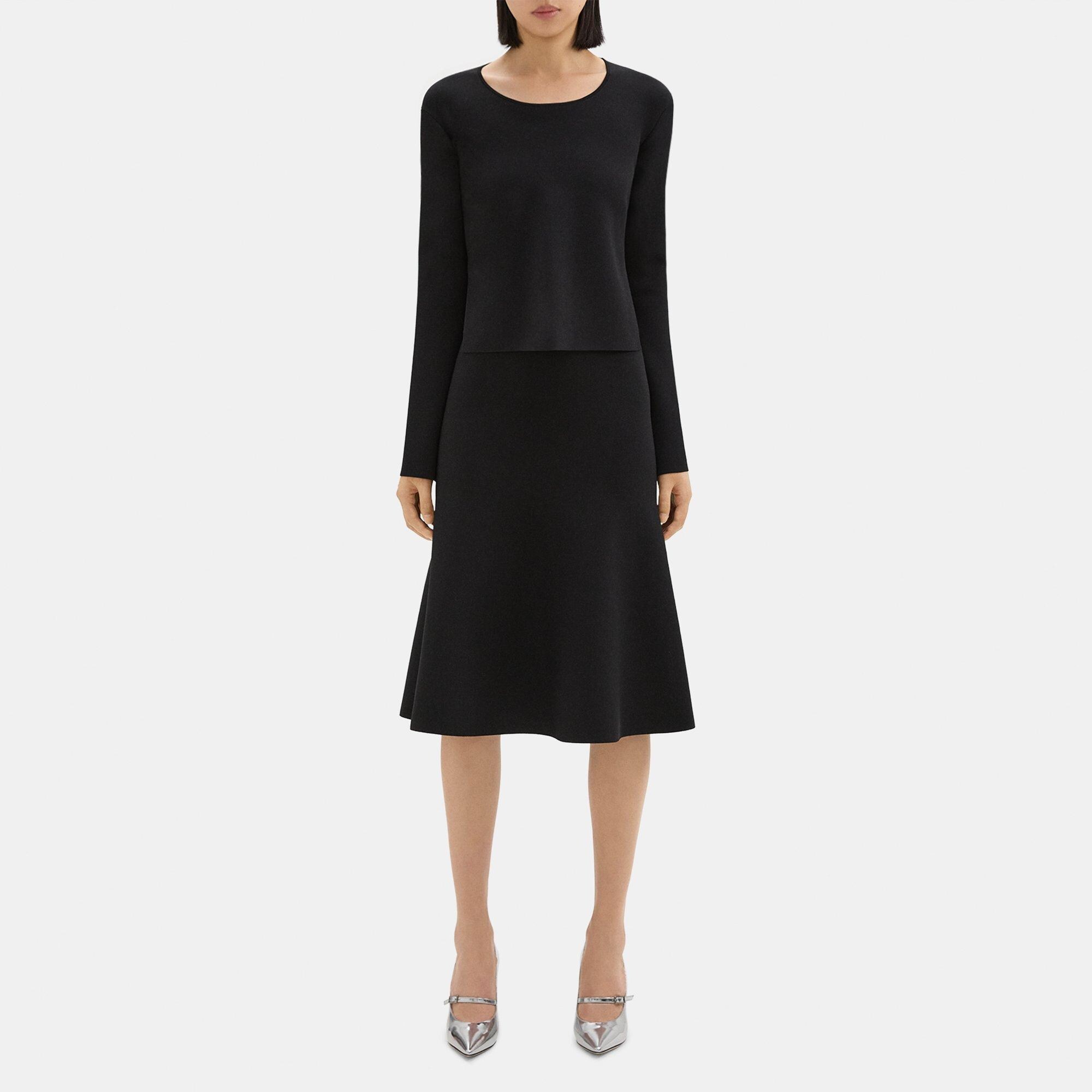 띠어리 Theory Layered Trumpet Dress in Crepe Knit,BLACK