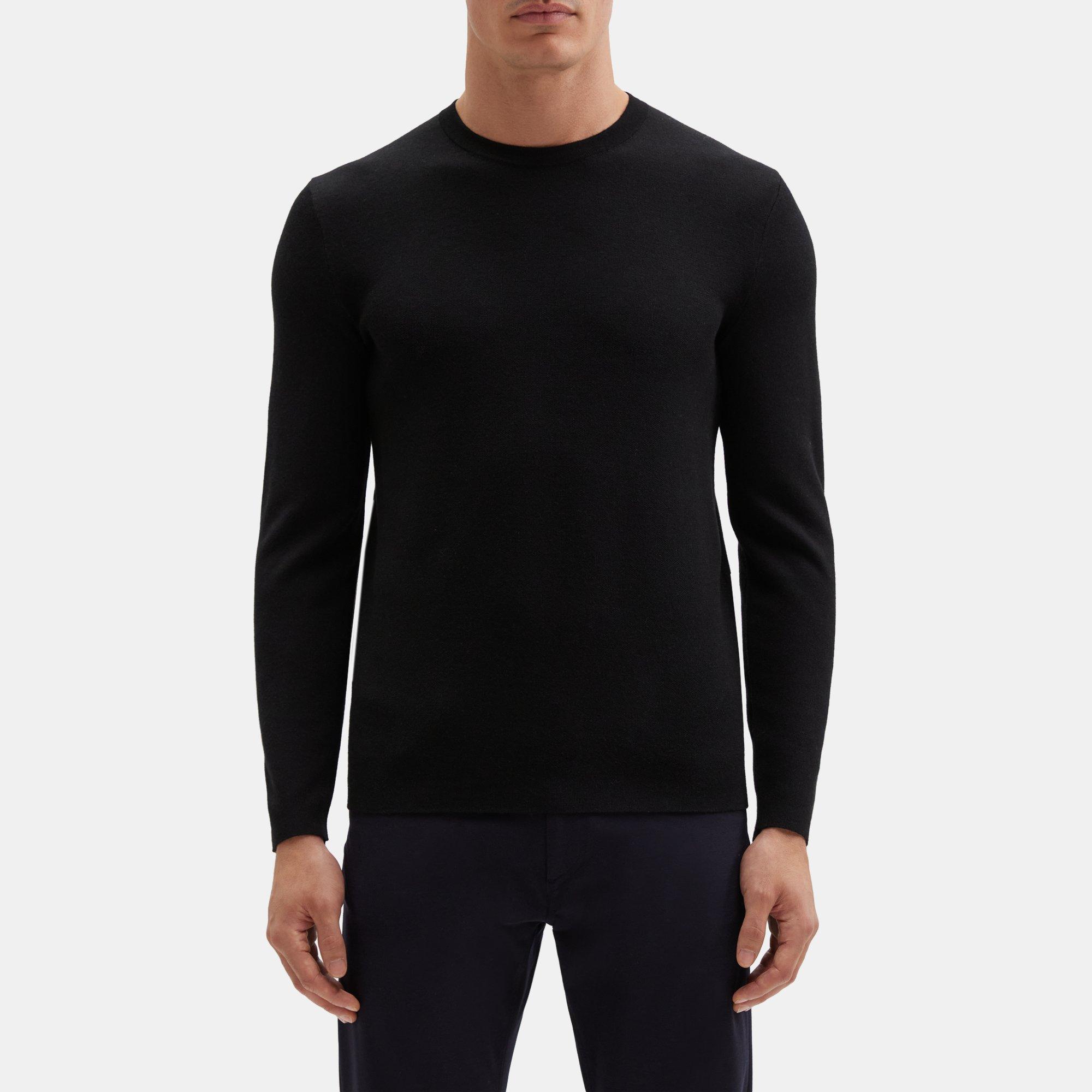 띠어리 Theory Crewneck Sweater in Merino Wool,BLACK/LIGHT AVOCADO