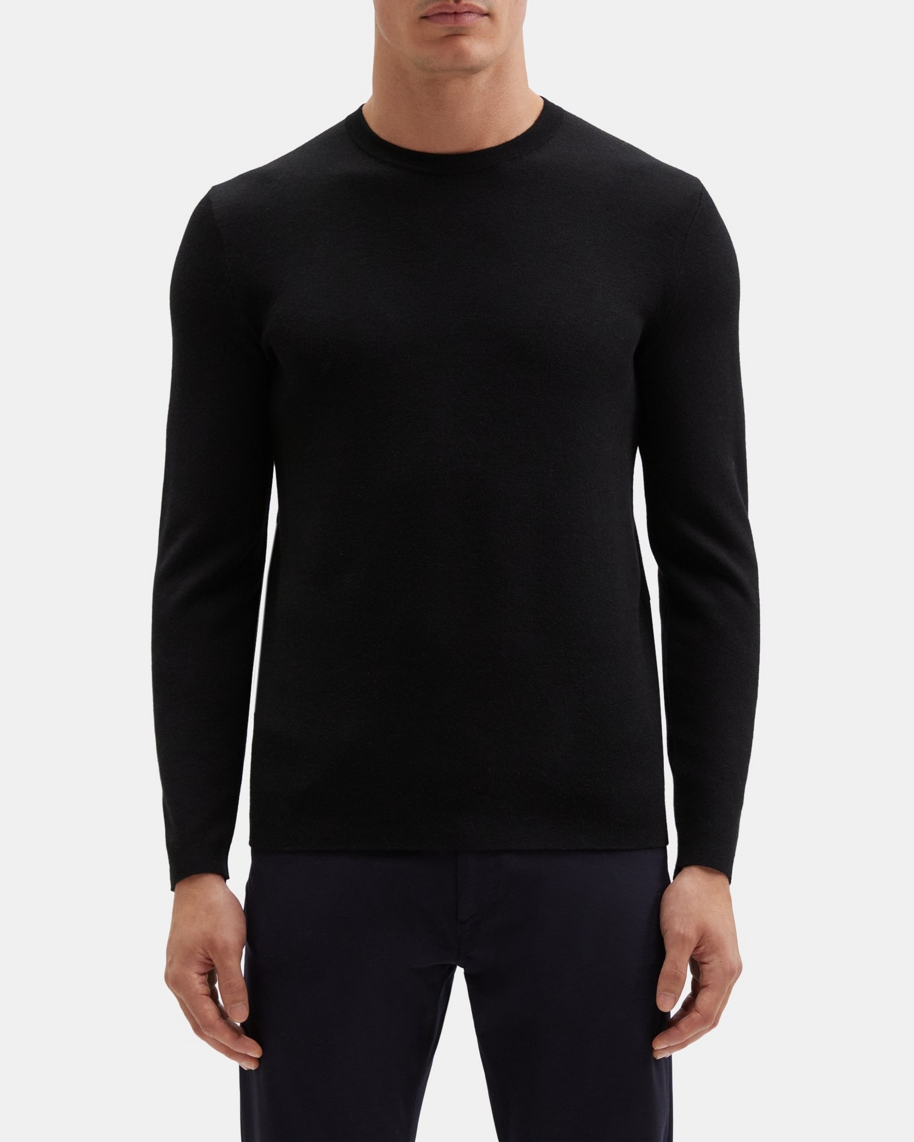 띠어리 Theory Crewneck Sweater in Merino Wool,BLACK/LIGHT AVOCADO