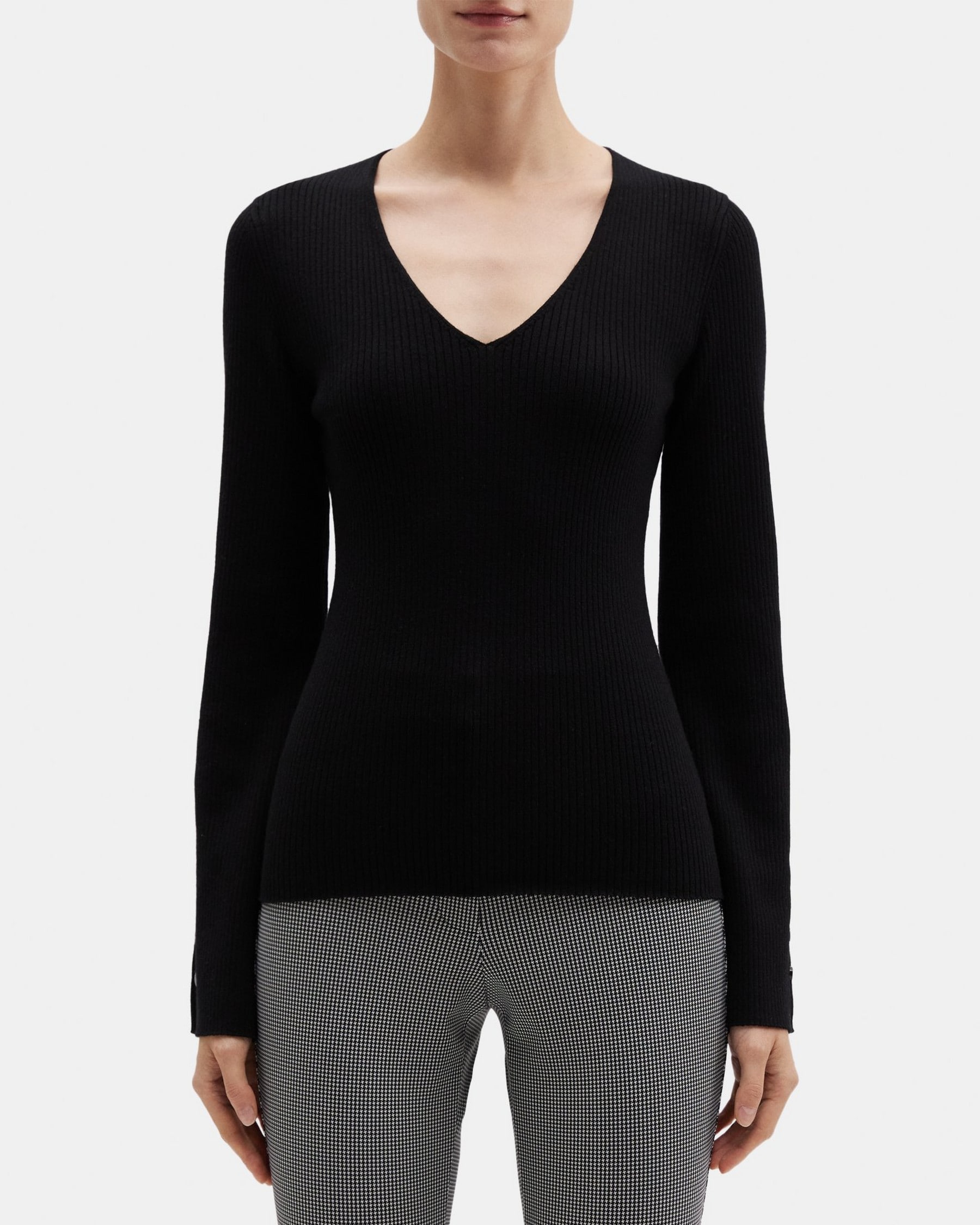 띠어리 Theory Flared Sleeve Sweater in Fine Merino Wool,BLACK