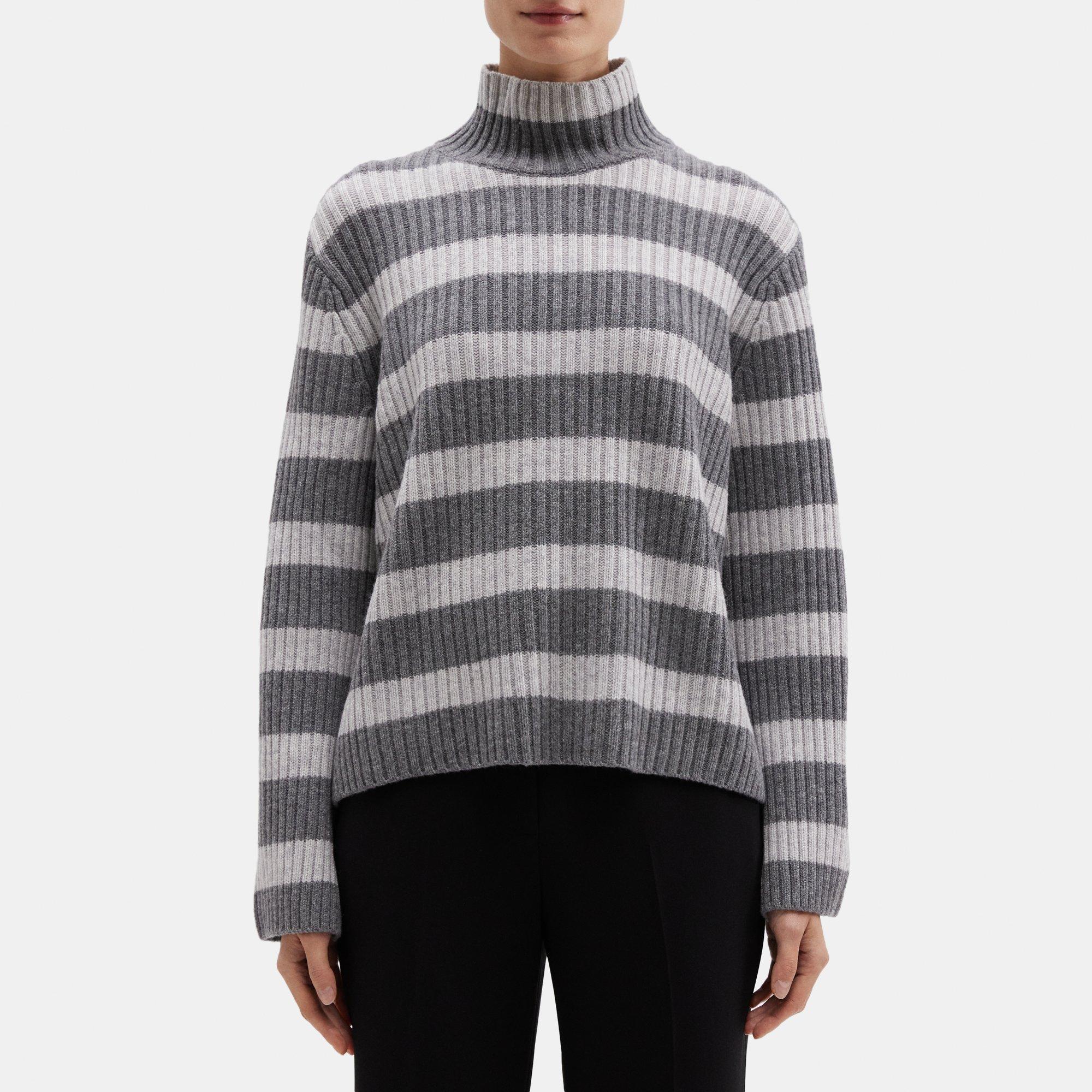 띠어리 Theory Striiped Turtleneck Sweater in Wool,MINERAL GREY/MED GREY MEL