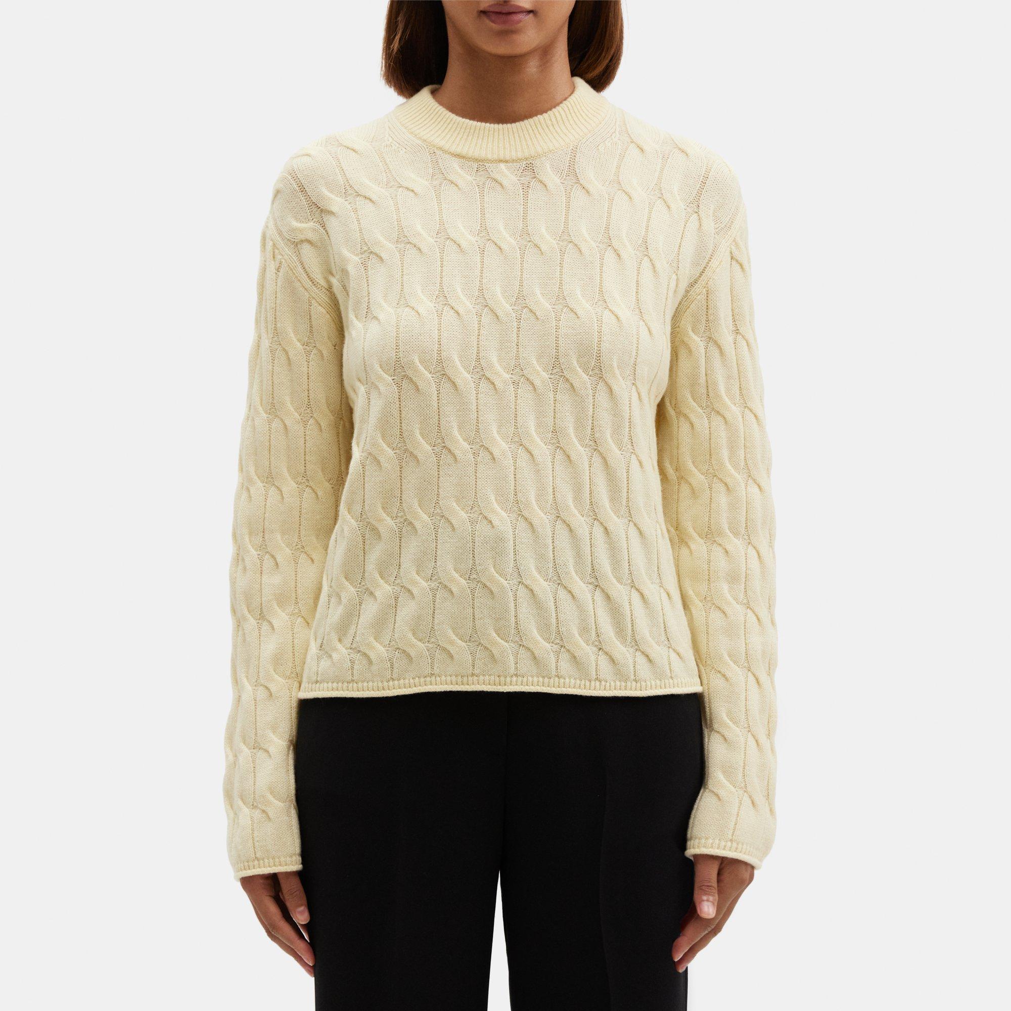 띠어리 Theory Cable Knit Sweater in Wool-Cashmere,BUTTER YELLOW