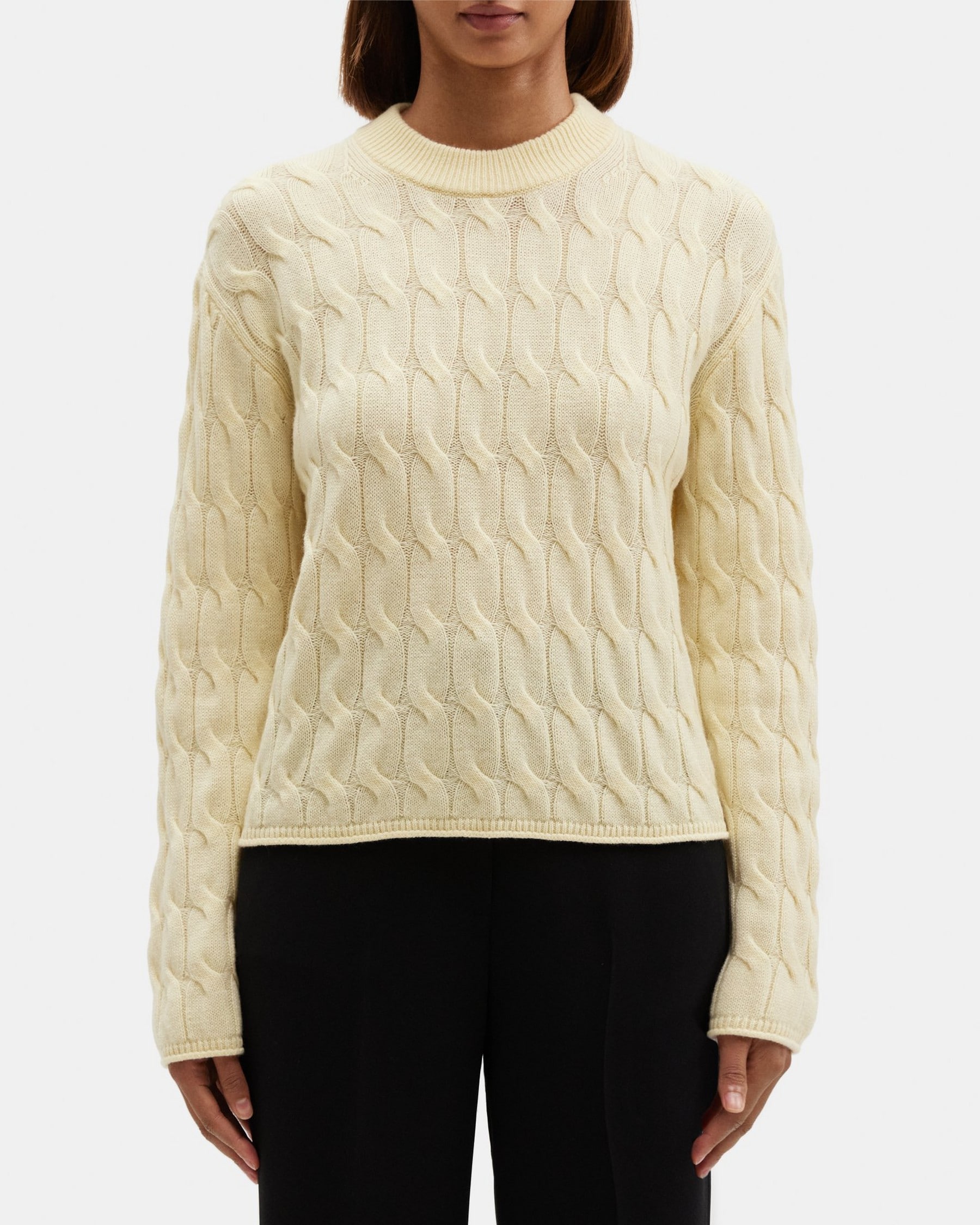 띠어리 Theory Cable Knit Sweater in Wool-Cashmere,BUTTER YELLOW