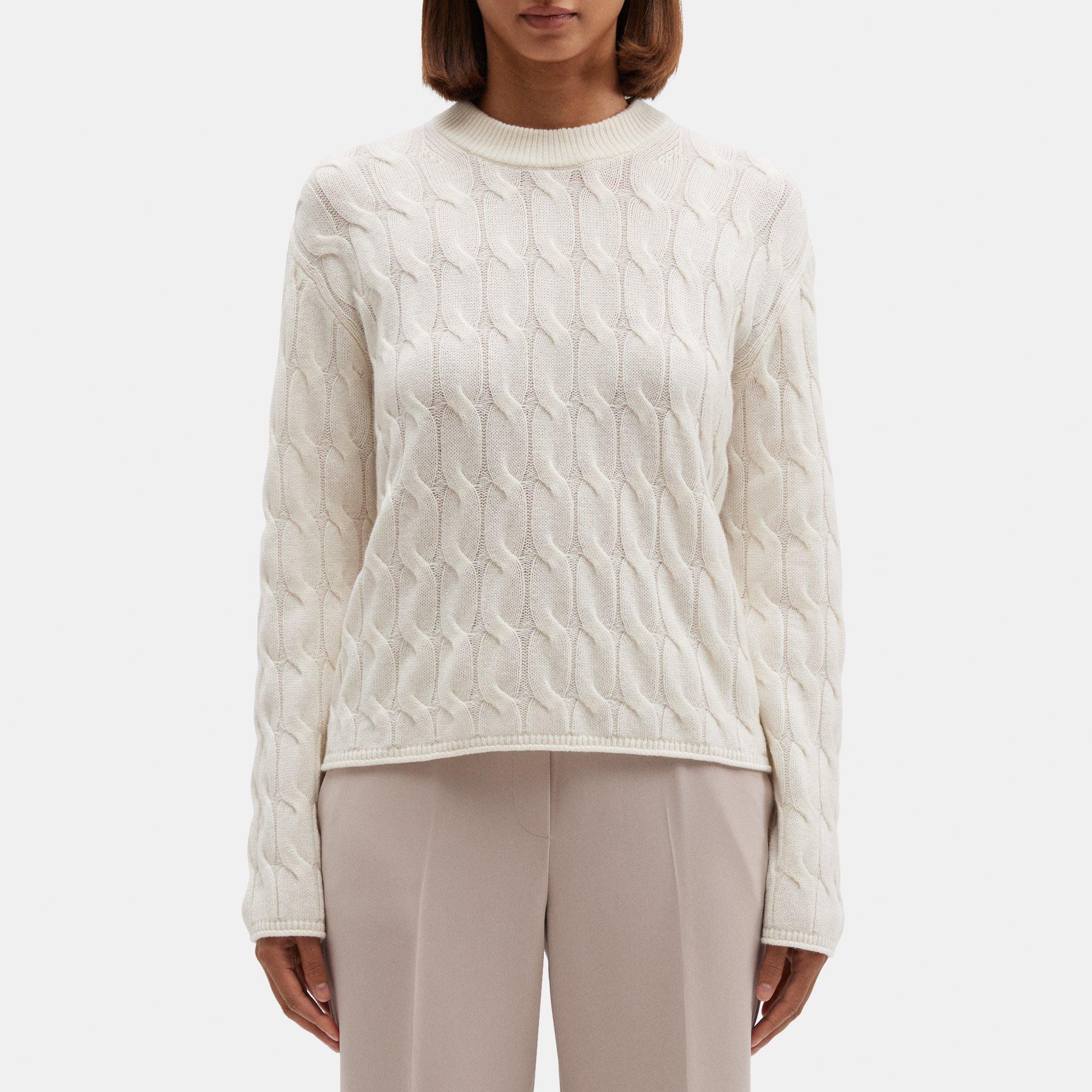 띠어리 Theory Cable Knit Sweater in Wool-Cashmere,IVORY