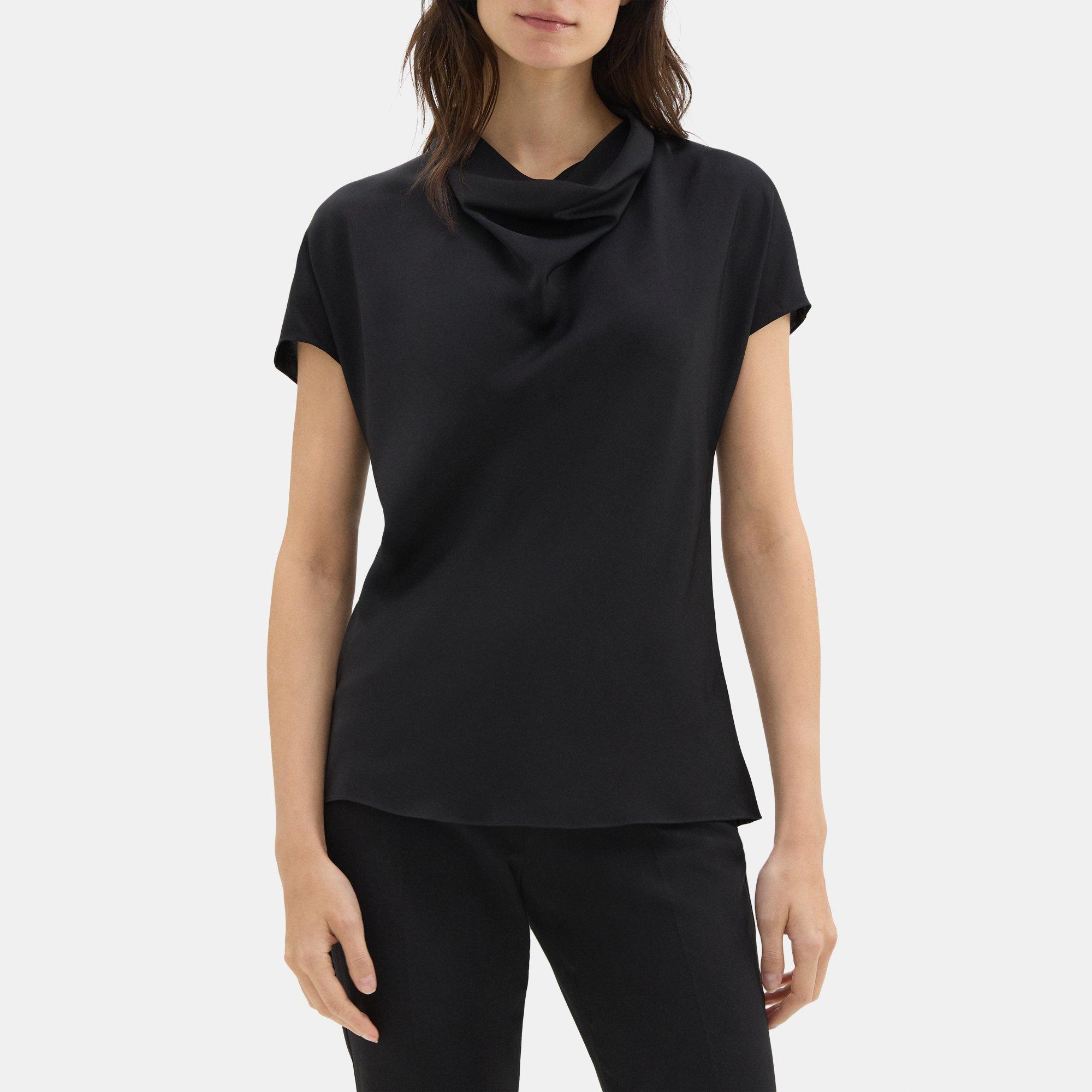 Silk Georgette Short-Sleeve Cowl Top | Theory Outlet