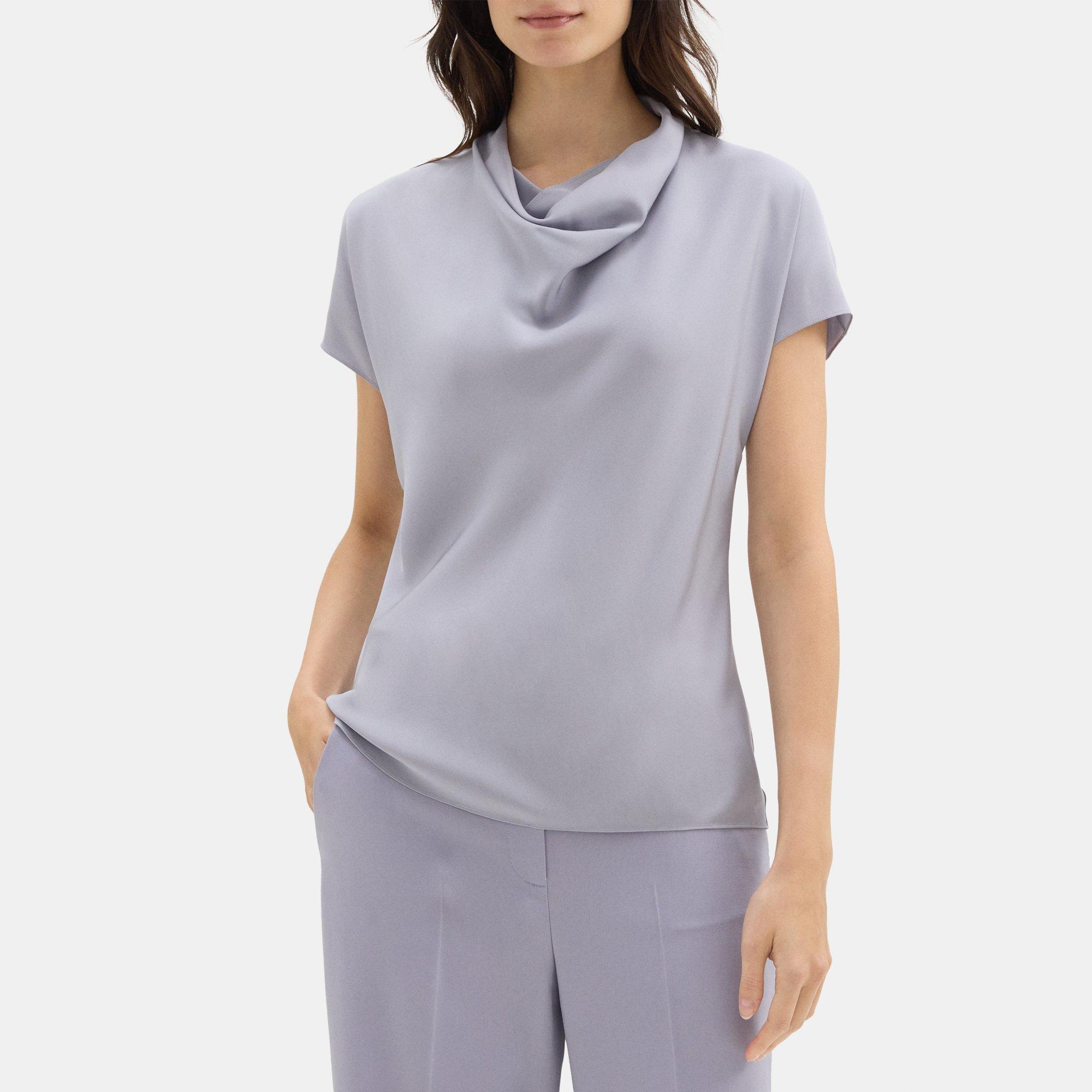 Silk Georgette Short-Sleeve Cowl Top | Theory Outlet