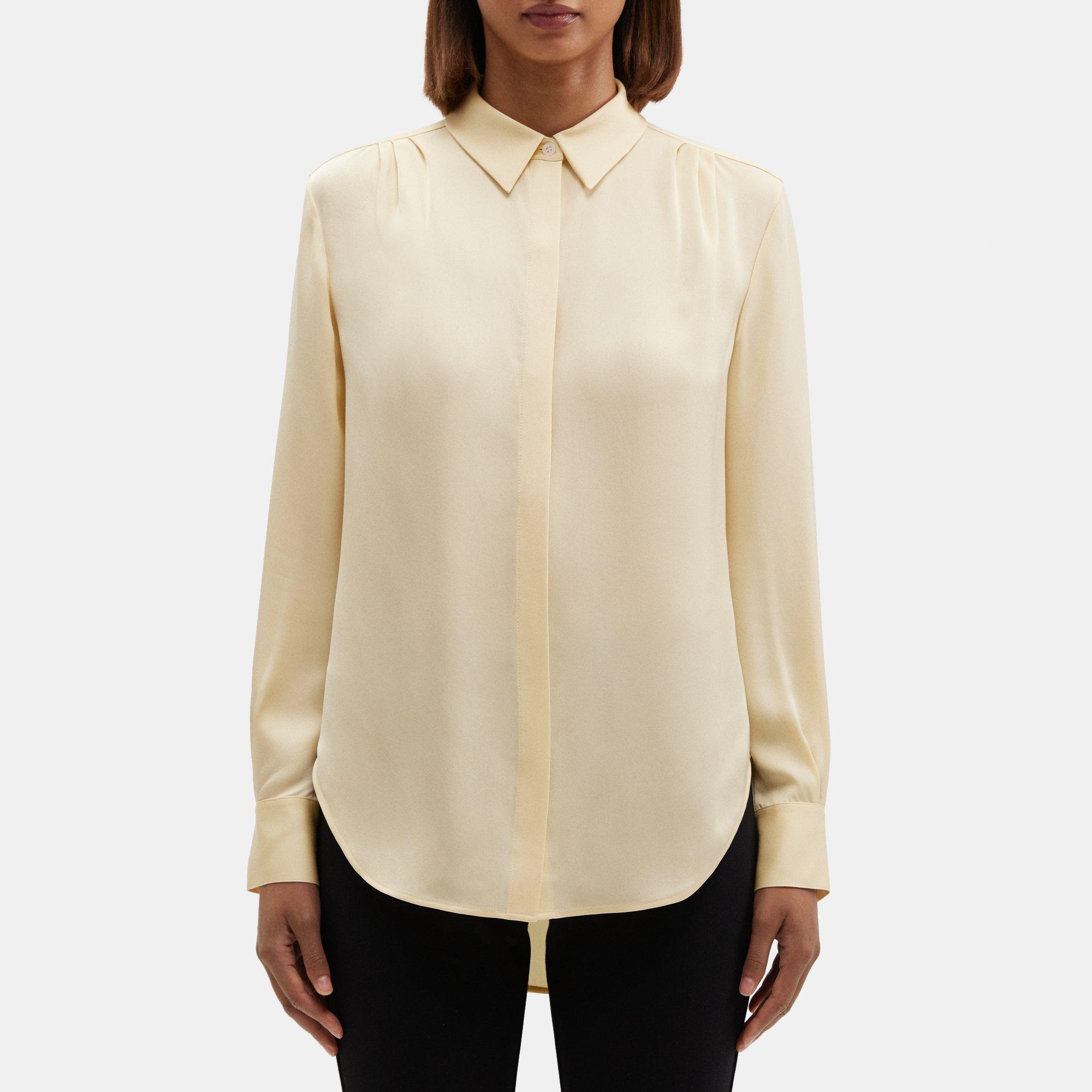 띠어리 Theory Relaxed Shirt in Silk Georgette,CUSTARD