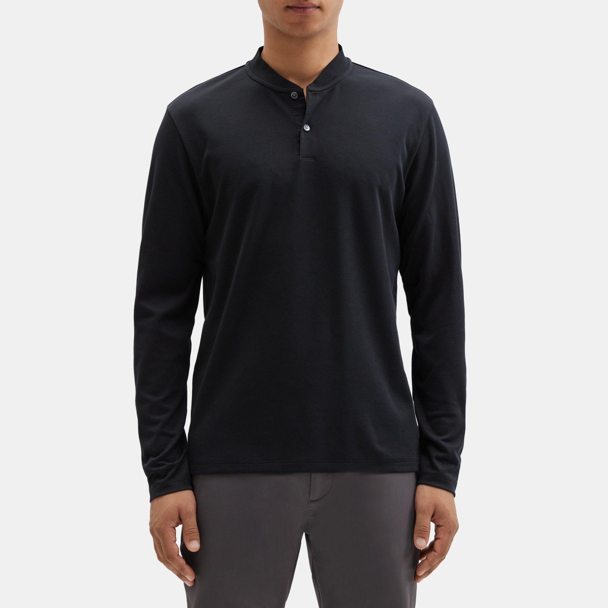 Cotton-Blend Piqué Long-Sleeve Henley | Theory Outlet