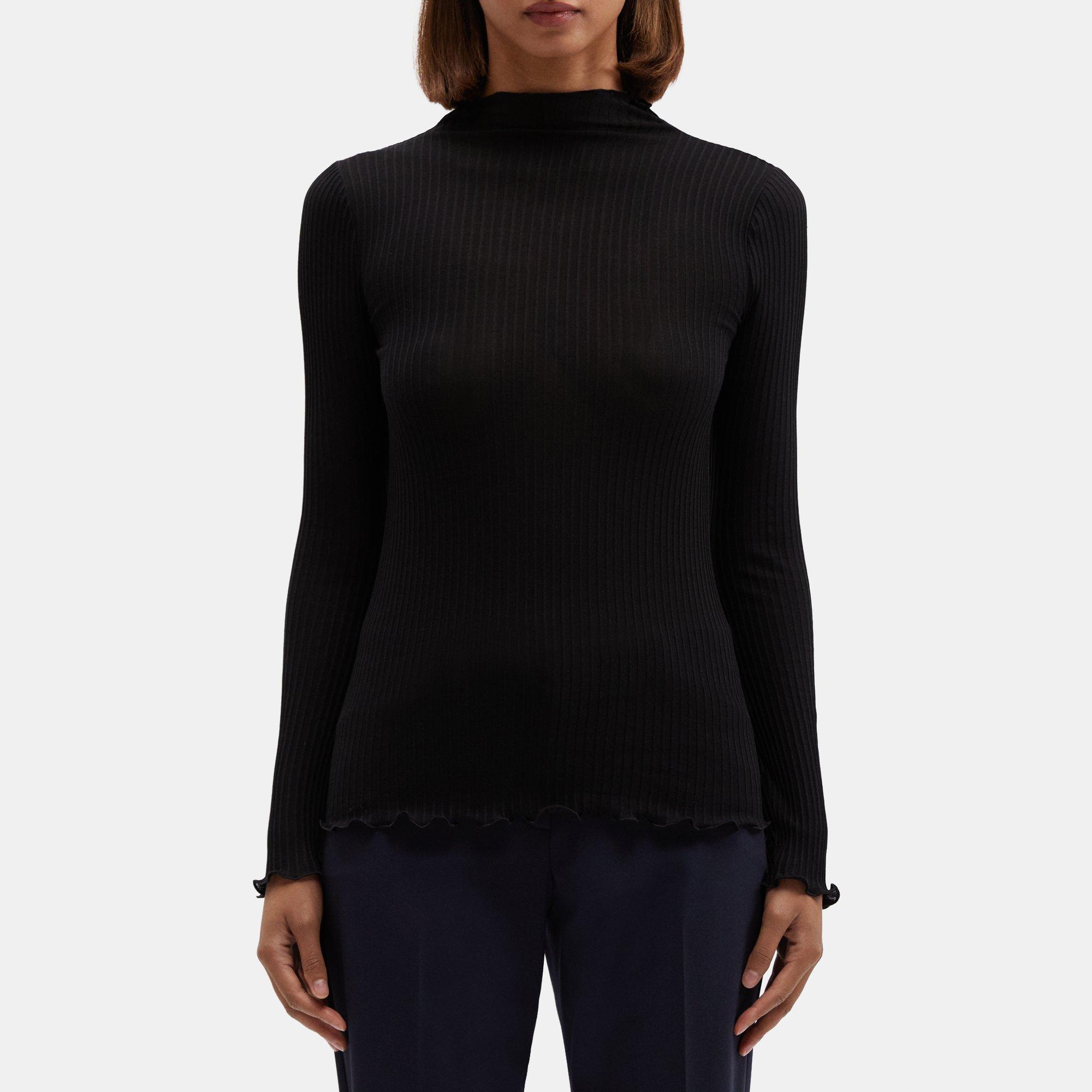 Silk-Cotton Funnel Neck Tee | Theory Outlet