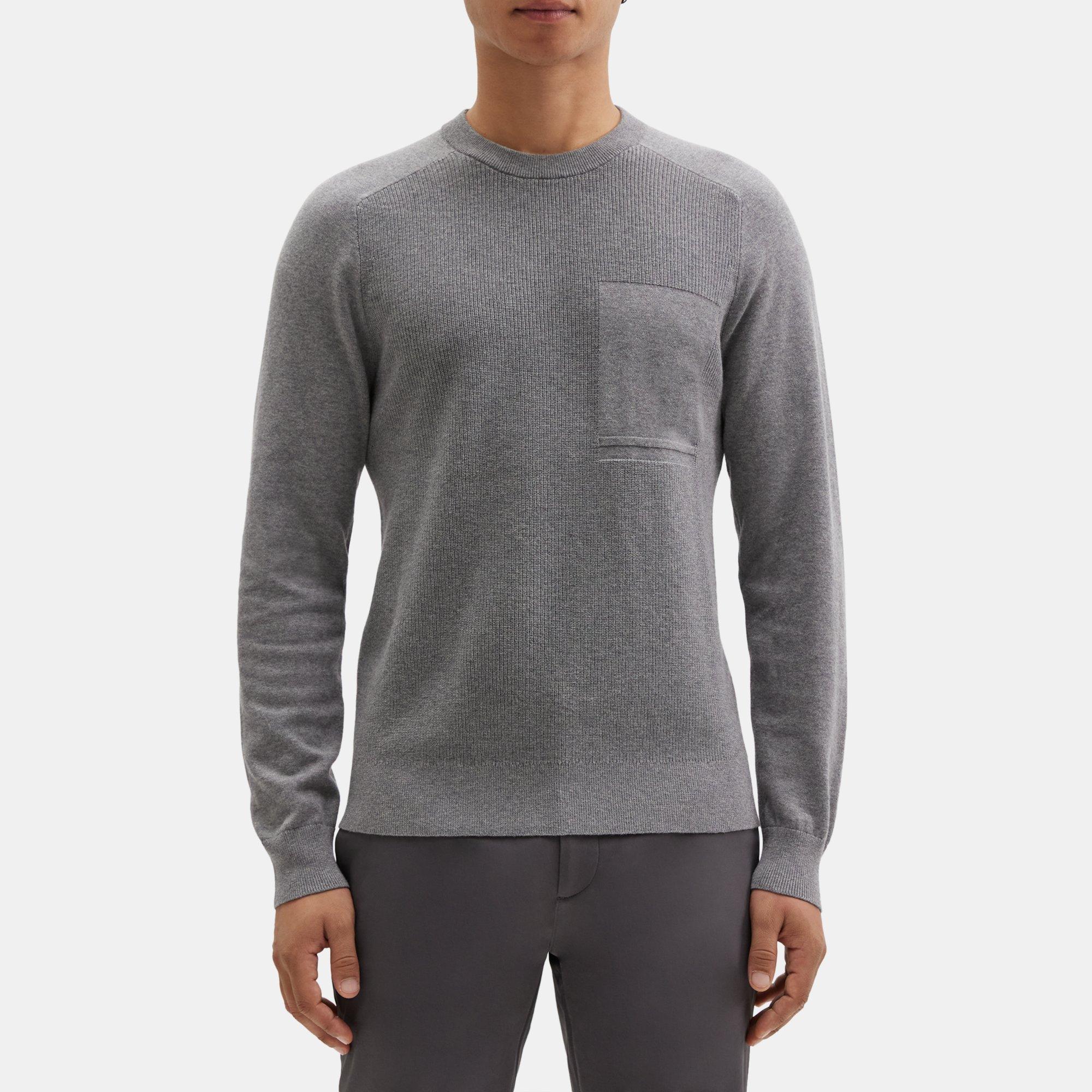 띠어리 Theory Ribbed Crewneck Sweater in Cotton-Cashmere,MID GREY