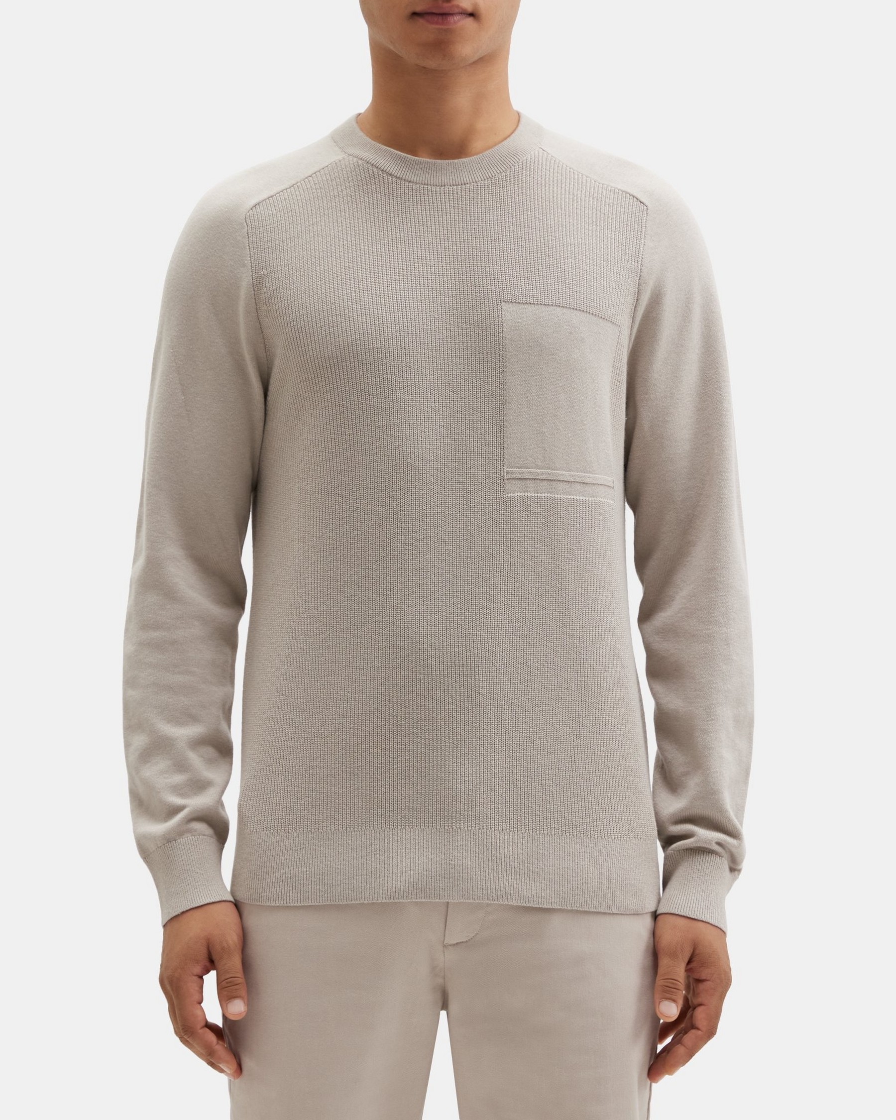 띠어리 Theory Ribbed Crewneck Sweater in Cotton-Cashmere,DOVE