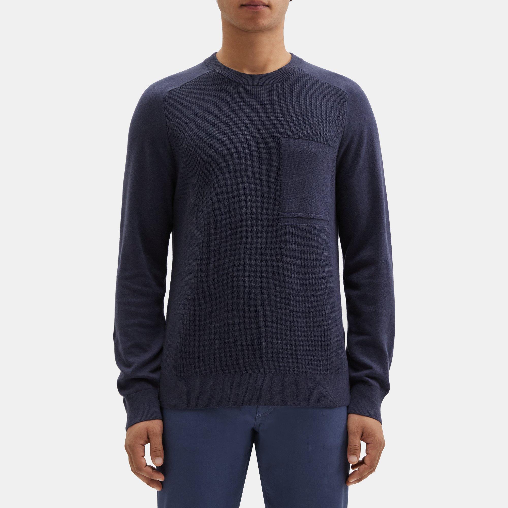 띠어리 Theory Ribbed Crewneck Sweater in Cotton-Cashmere,NAVY