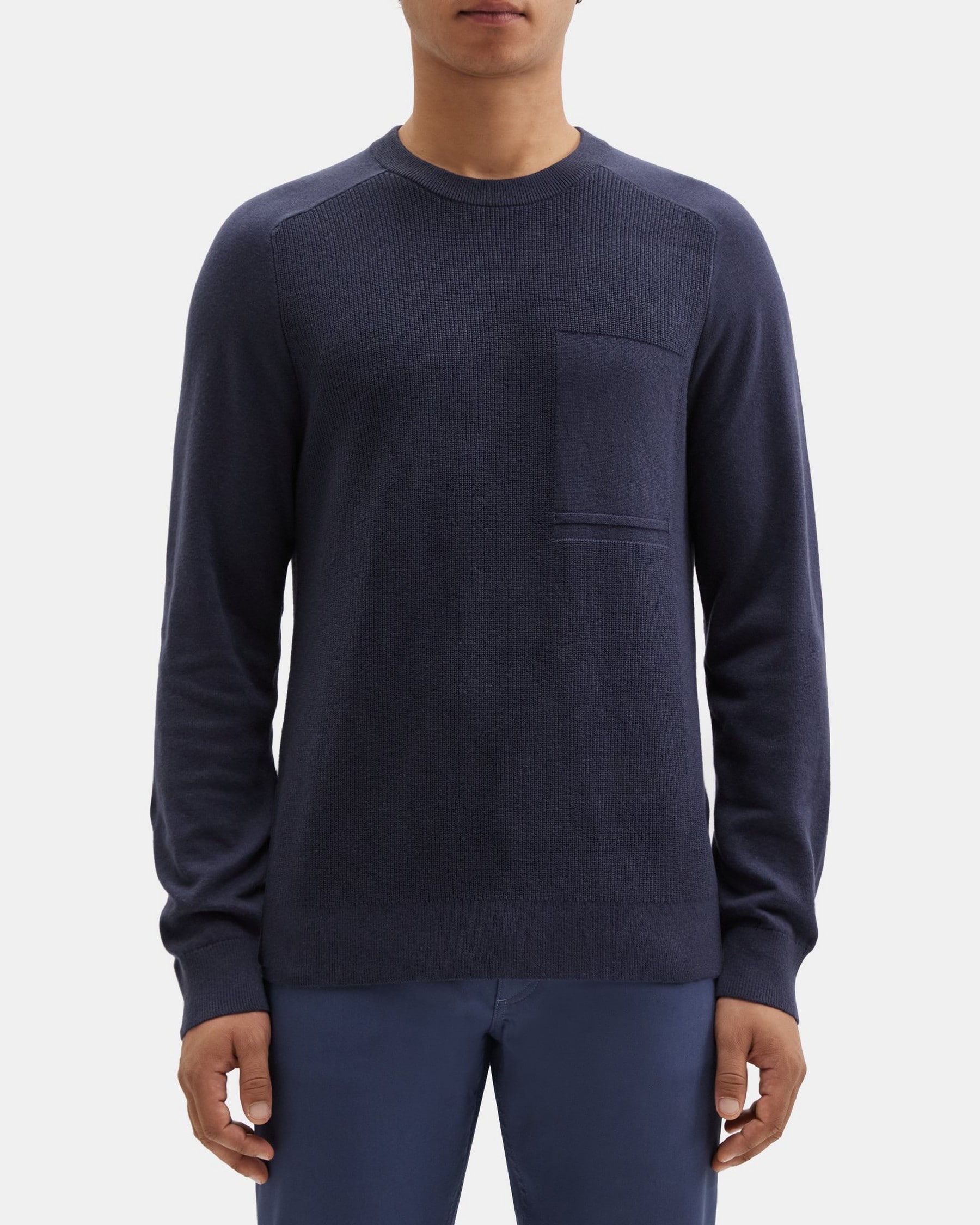 띠어리 Theory Ribbed Crewneck Sweater in Cotton-Cashmere,NAVY