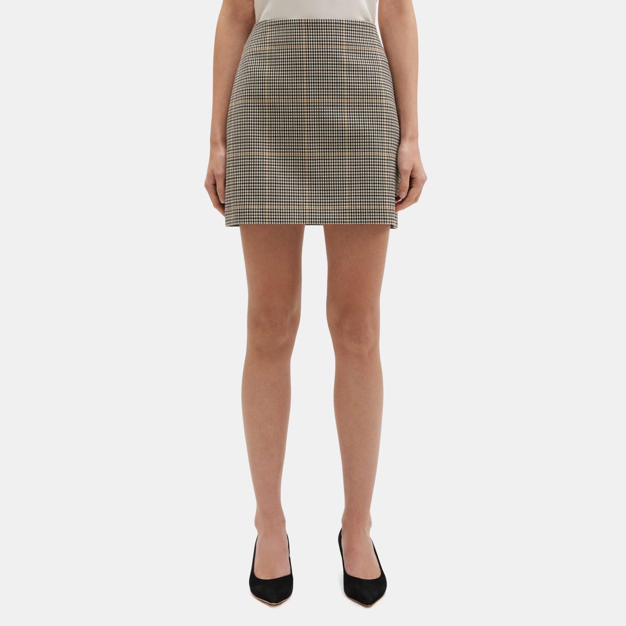 띠어리 Theory Mini Skirt in Checked Wool-Blend,IVORY MULTI