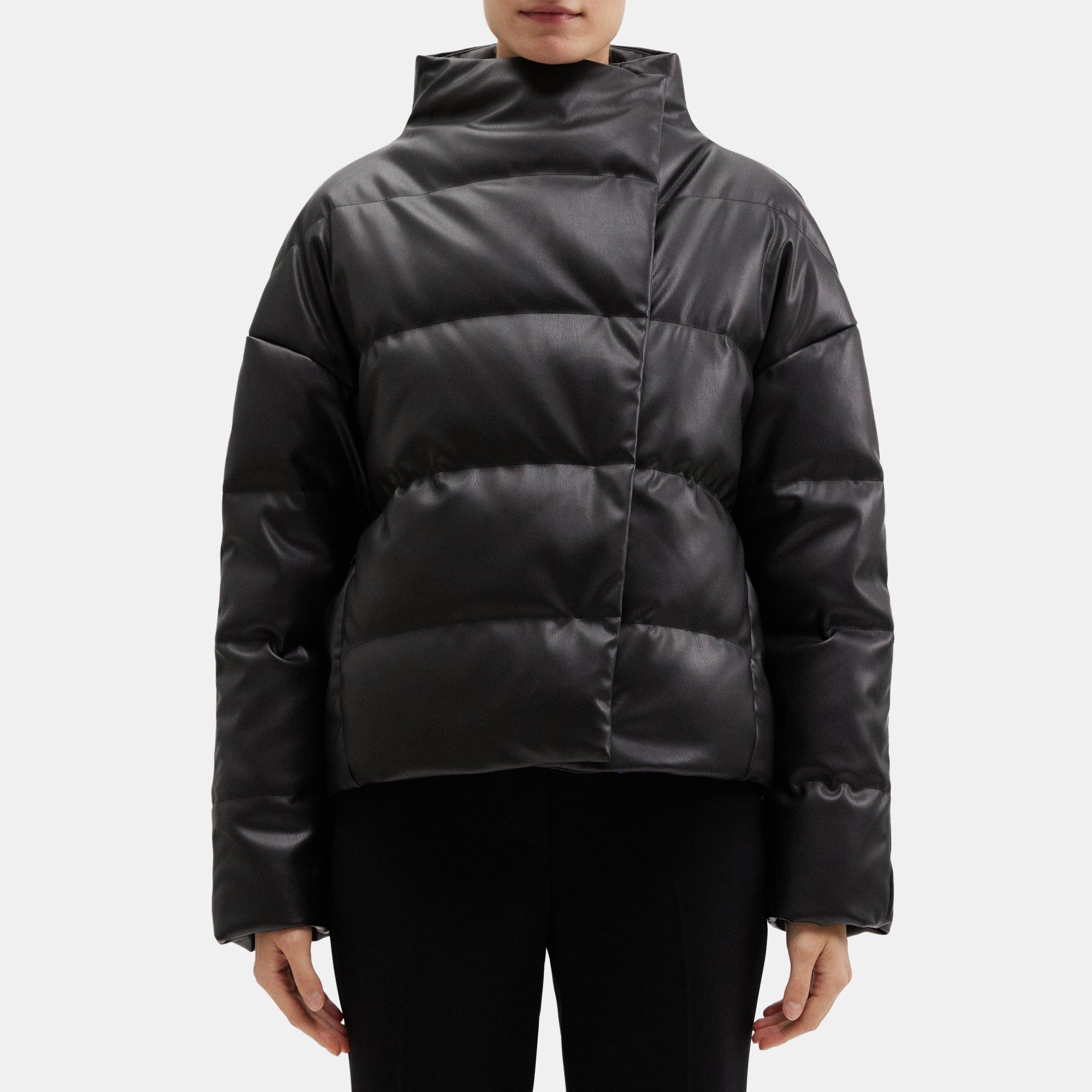 Faux Leather Cropped Puffer Jacket | Theory Outlet