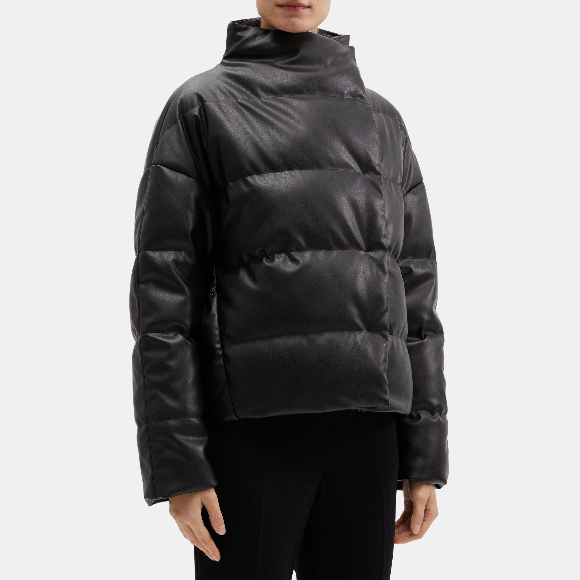 Leather cropped best sale puffer jacket