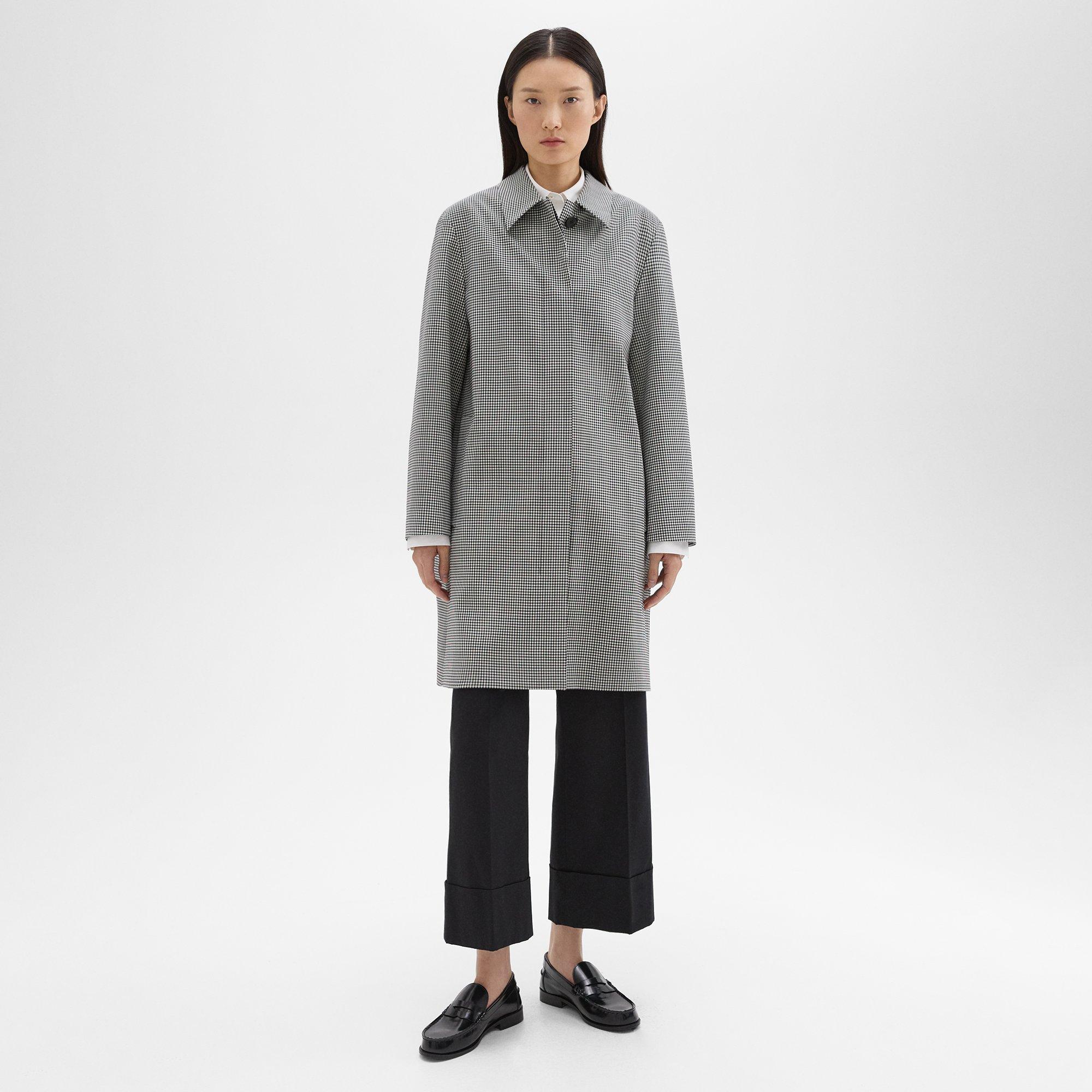 Checked Stretch Wool Car Coat Theory