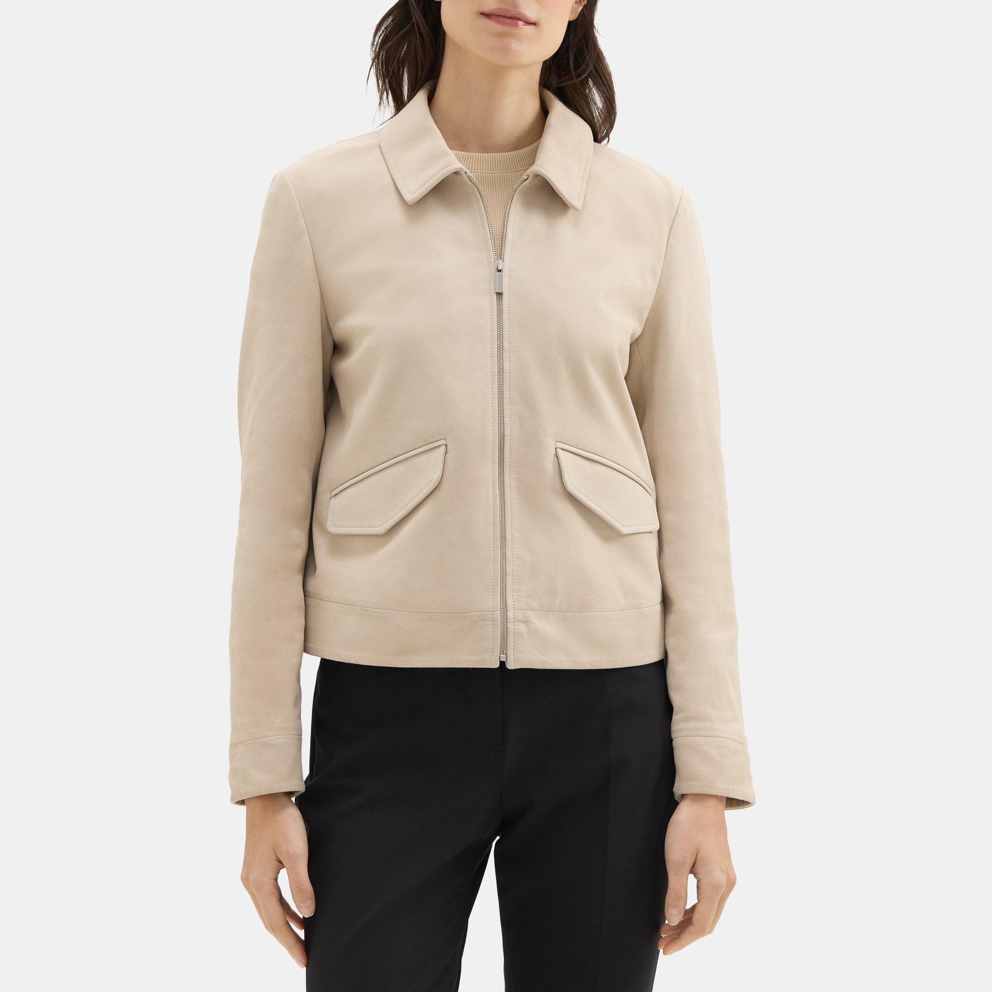 띠어리 Theory Short Zip Jacket in Leather,SAND