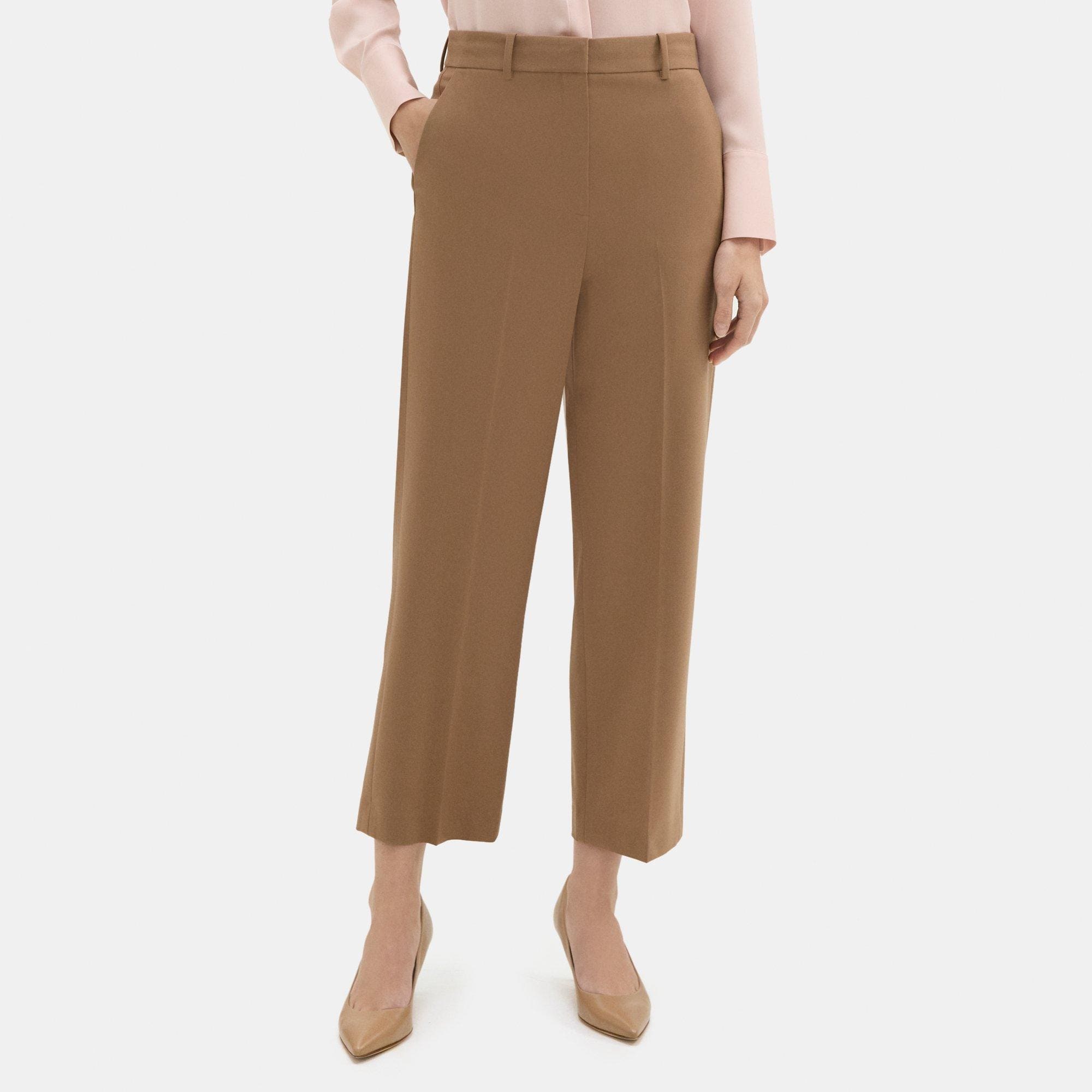 띠어리 Theory High-Waist Straight Pant in Sevona Stretch Wool,TRUFFLE