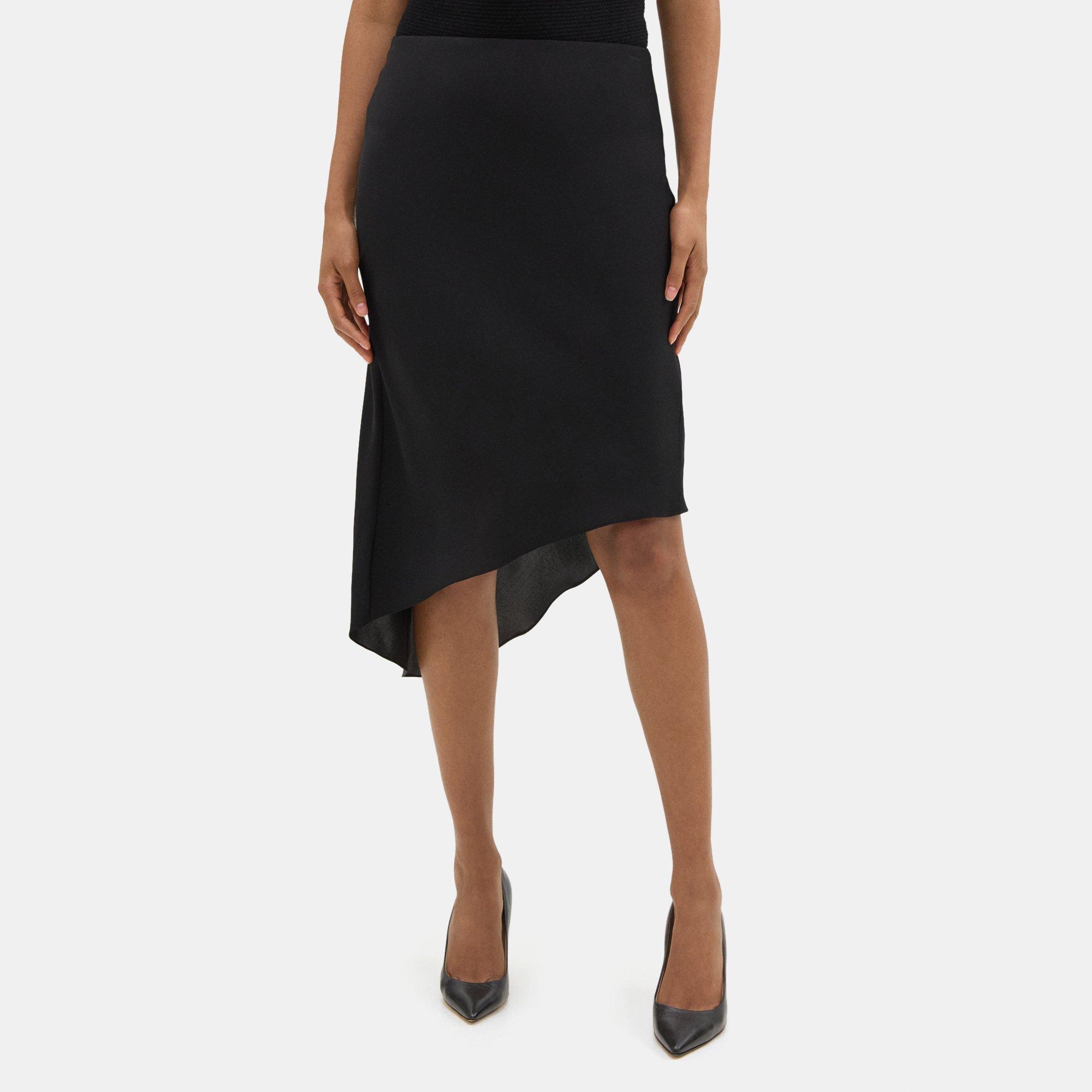 띠어리 Theory Asymmetrical Slip Skirt in Silk Georgette,BLACK