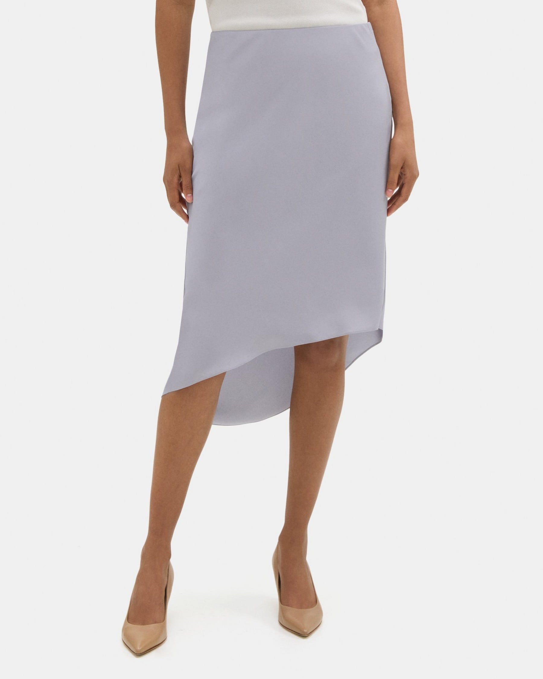 띠어리 Theory Asymmetrical Slip Skirt in Silk Georgette,STORK