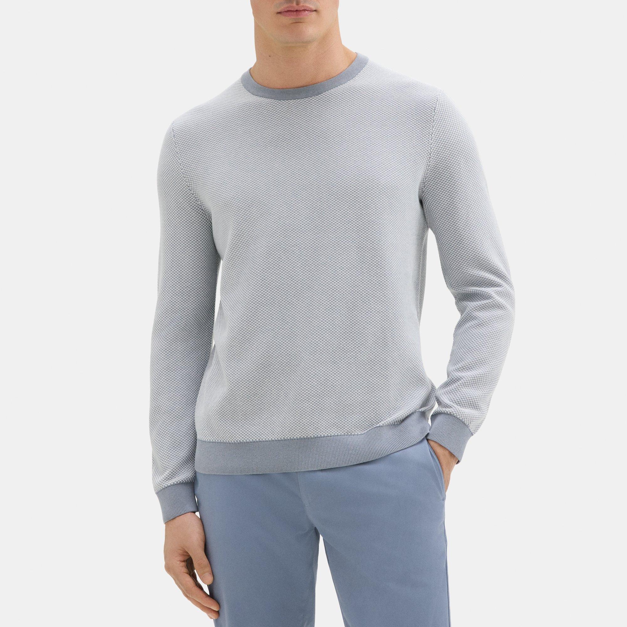 띠어리 Theory Crewneck Sweater in Organic Cotton,IVORY/TRADEWINDS