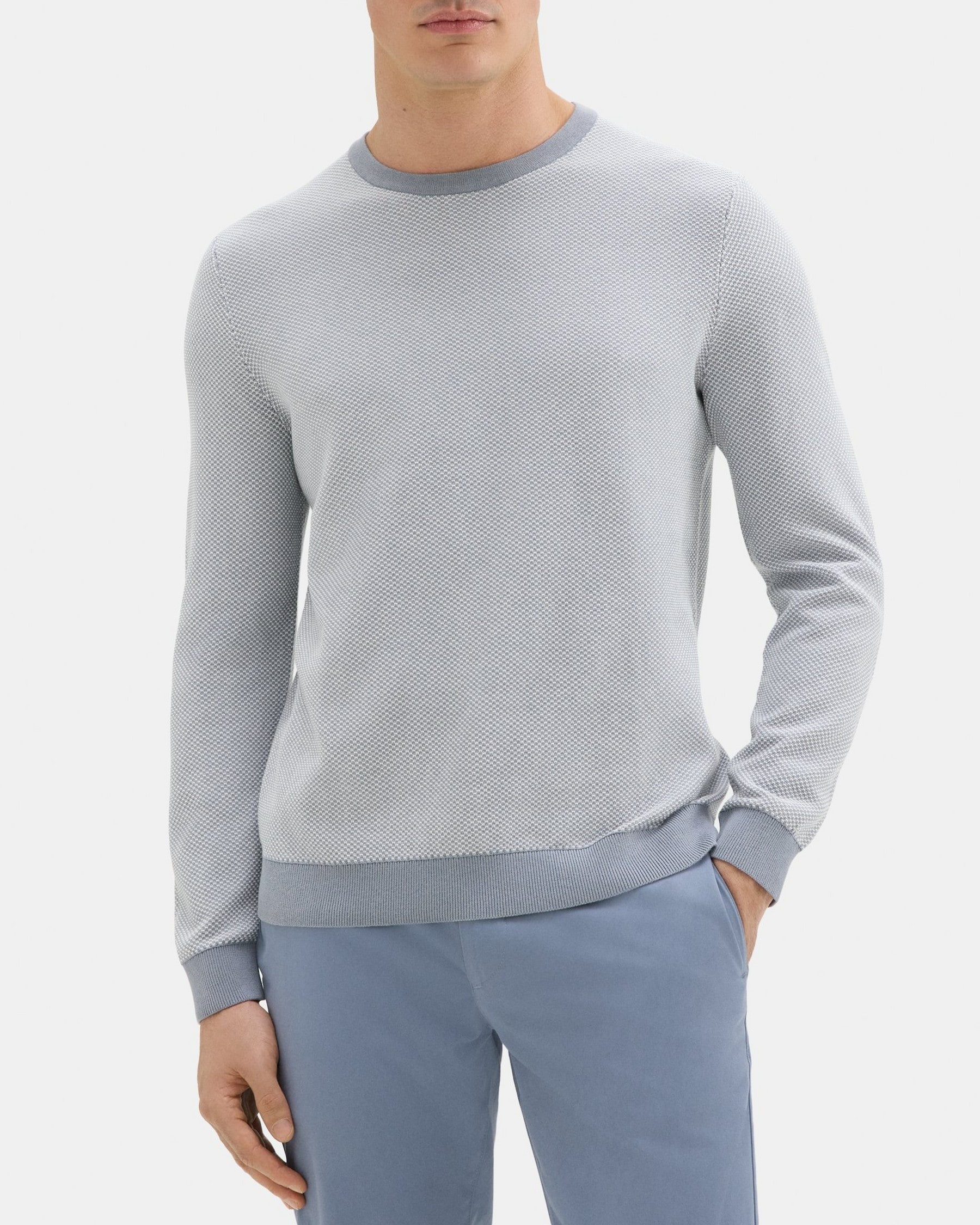 띠어리 Theory Crewneck Sweater in Organic Cotton,IVORY/TRADEWINDS