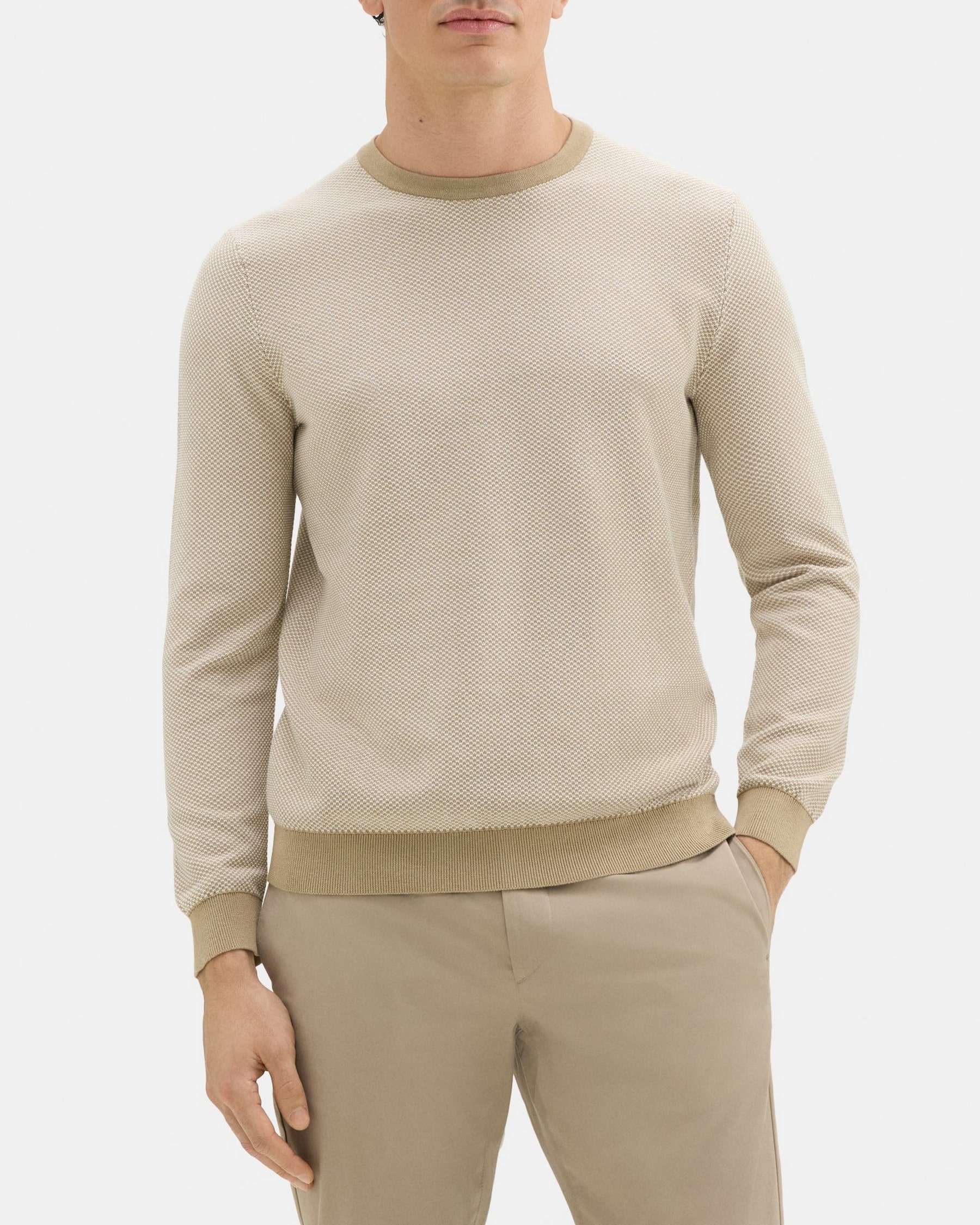 띠어리 Theory Crewneck Sweater in Organic Cotton,IVORY/BARK