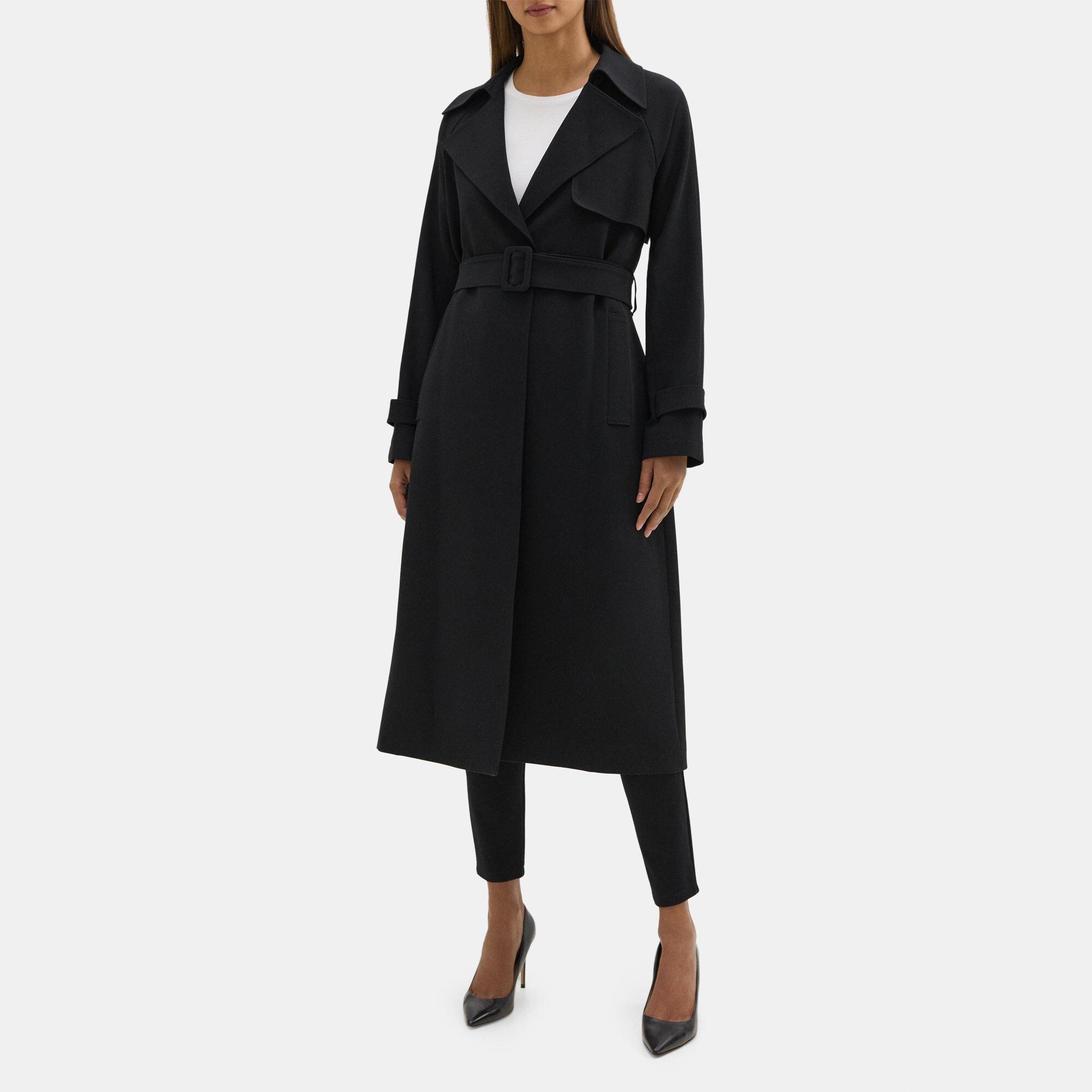 Crepe Relaxed Long Trench Coat | Theory Outlet