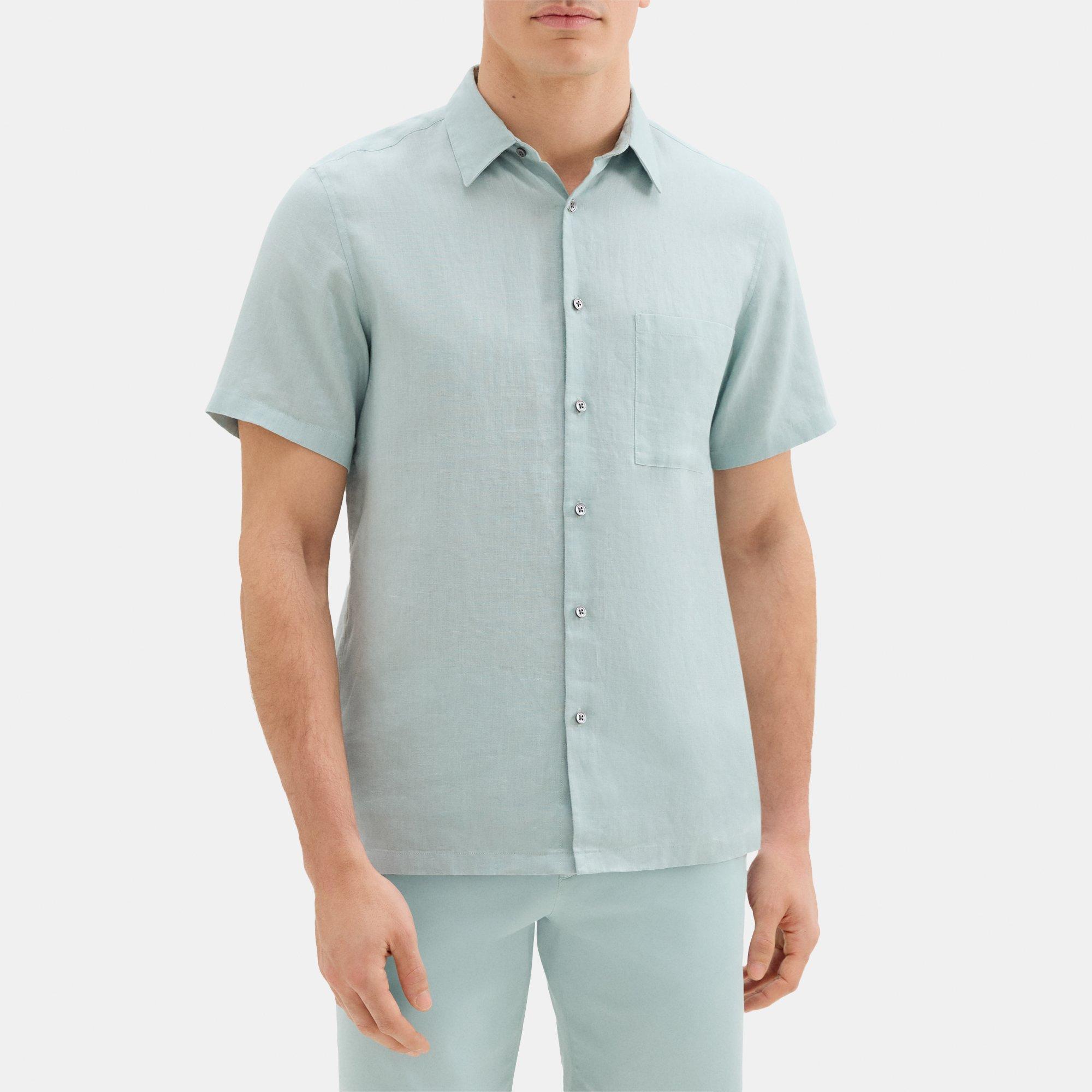 띠어리 Theory Standard-Fit Short-Sleeve Shirt in Linen,ETHER