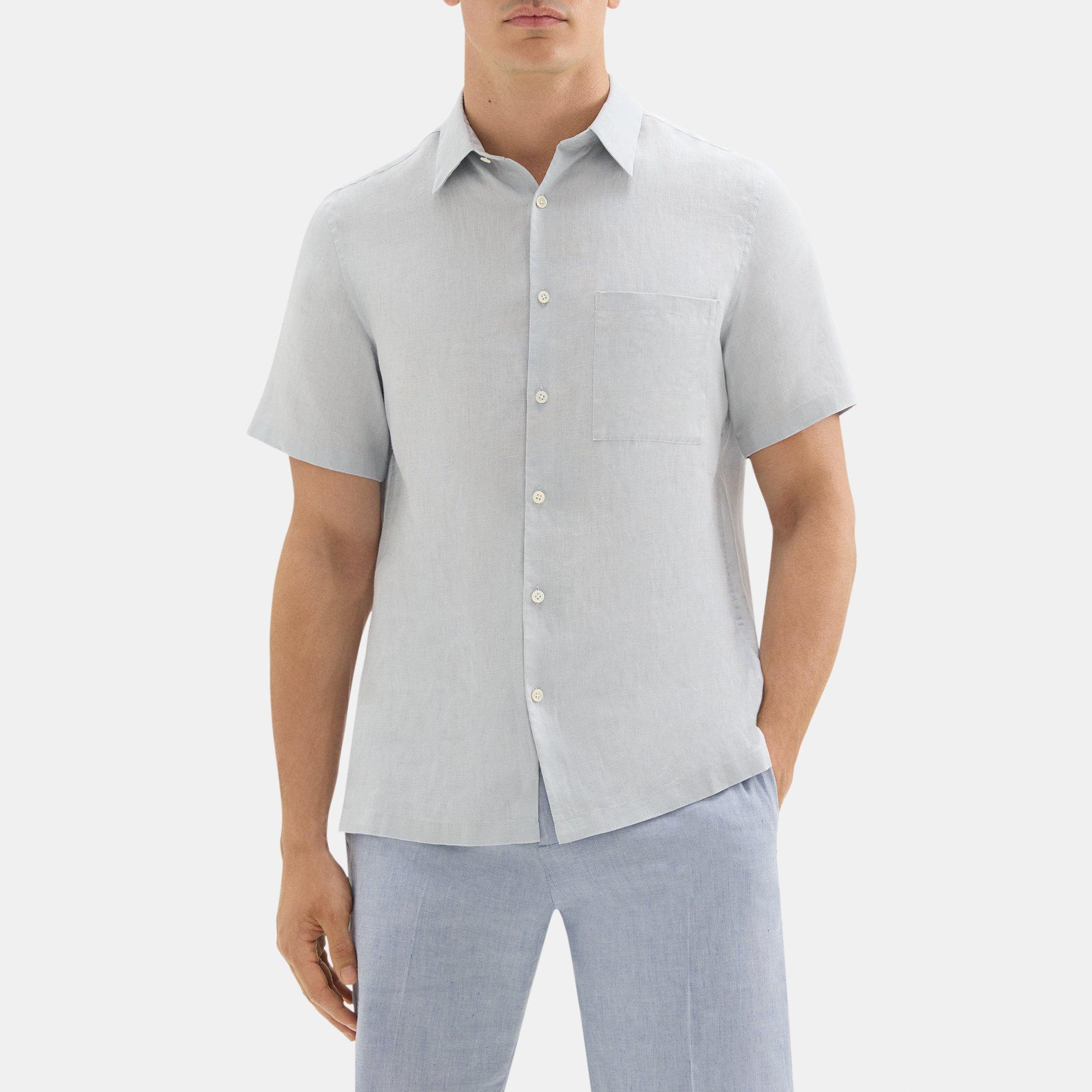 띠어리 Theory Standard-Fit Short-Sleeve Shirt in Linen,PEARL BLUE