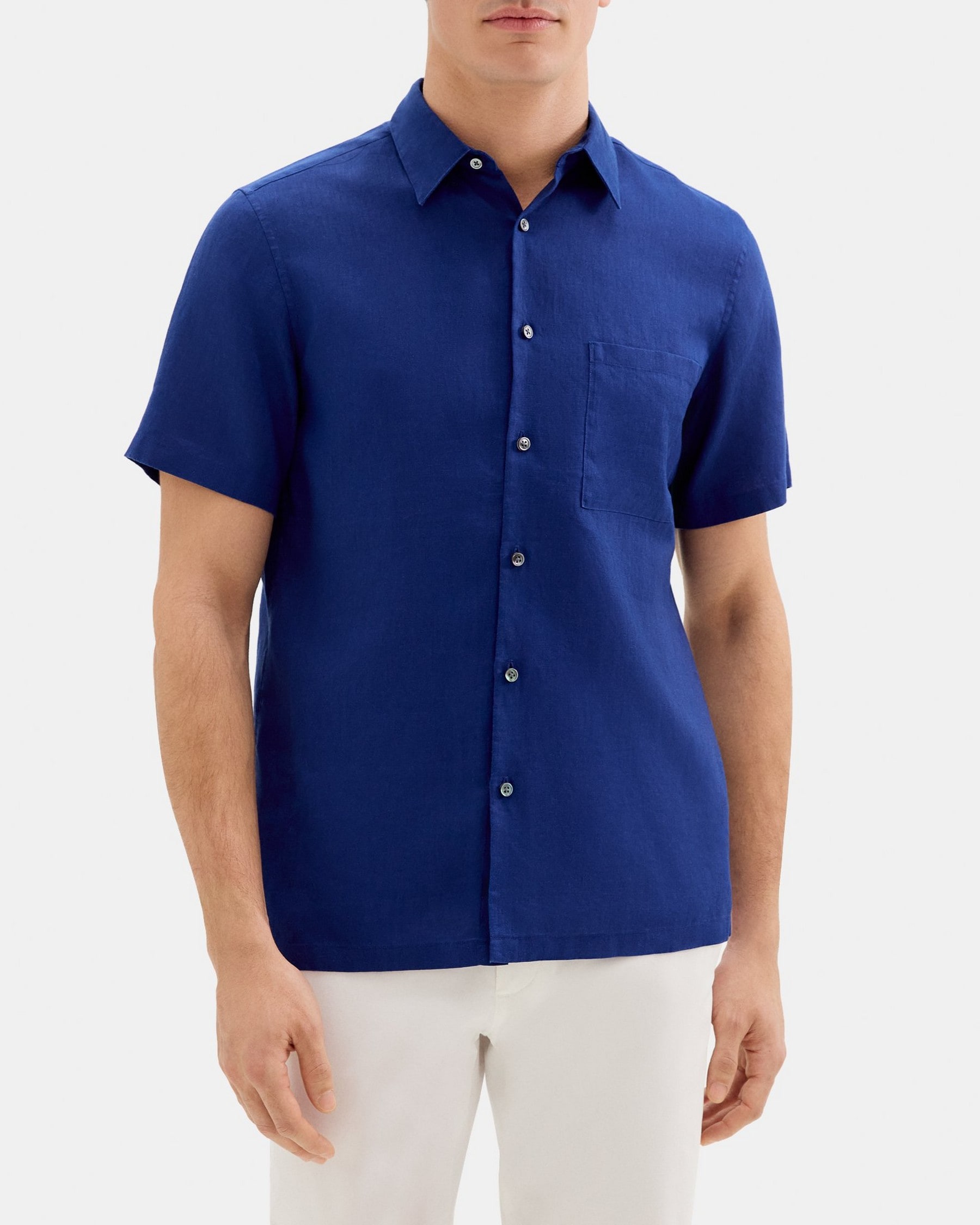 띠어리 Theory Standard-Fit Short-Sleeve Shirt in Linen,ESTATE BLUE
