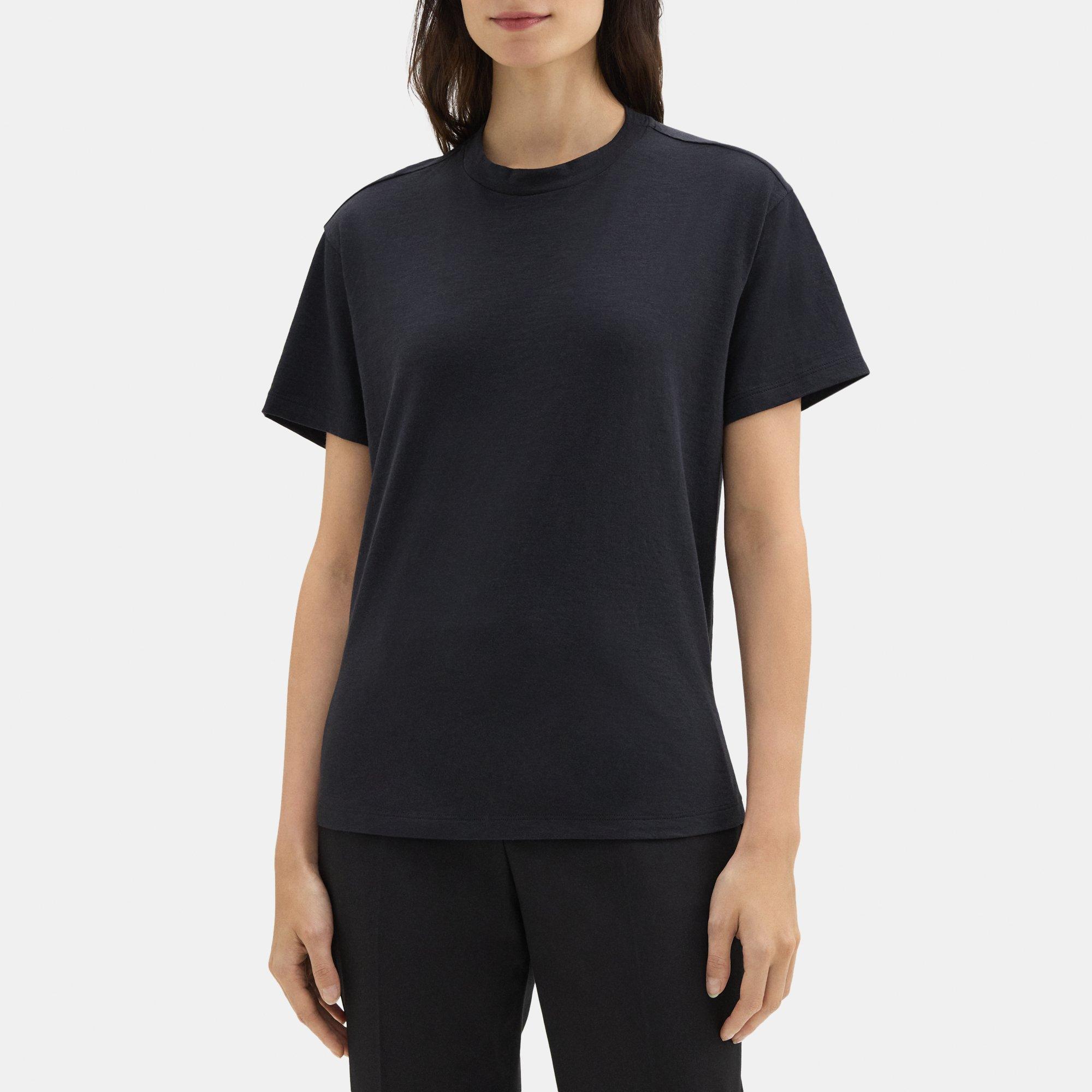 띠어리 Theory Oversized Boyfriend Tee in Slub Cotton,BLACK