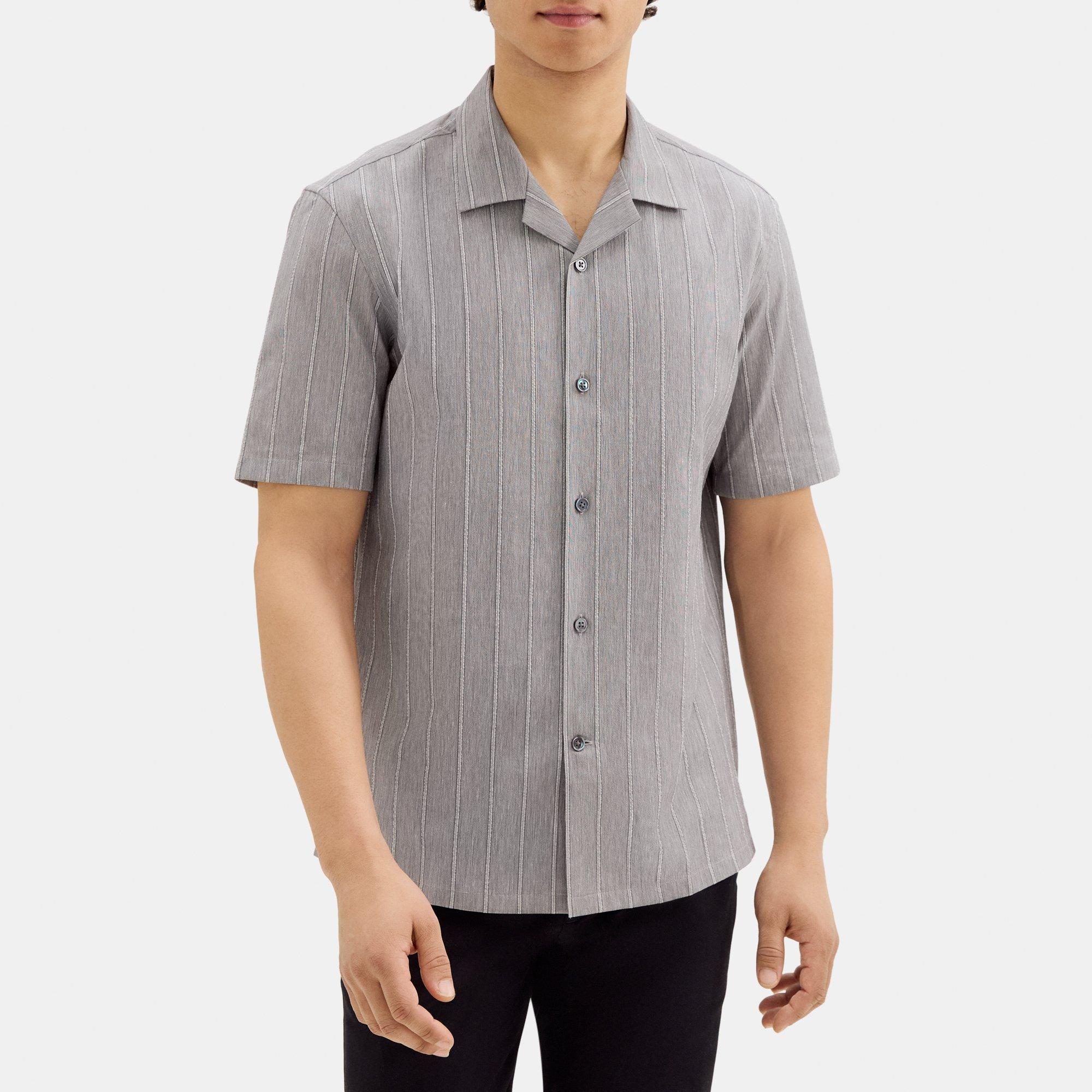 띠어리 Theory Short-Sleeve Camp Shirt in Textured Cotton-Blend,BLACK/WHITE
