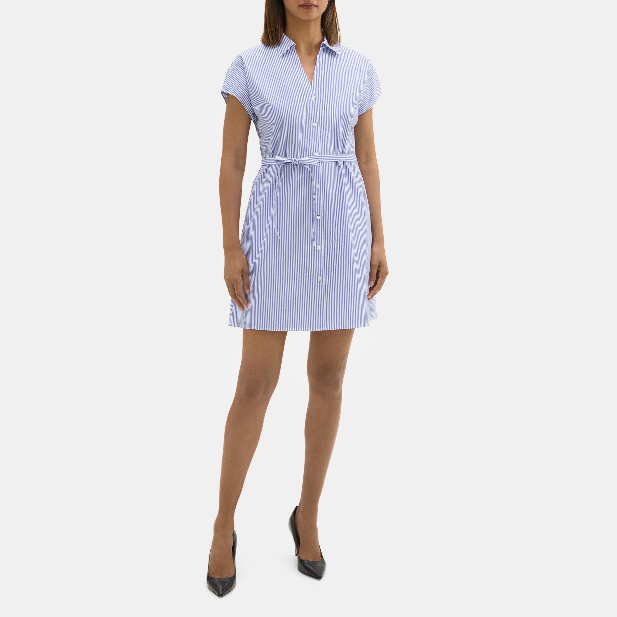 띠어리 Theory Dolman Sleeve Shirt Dress in Striped Cotton-Blend,BLUE MULTI
