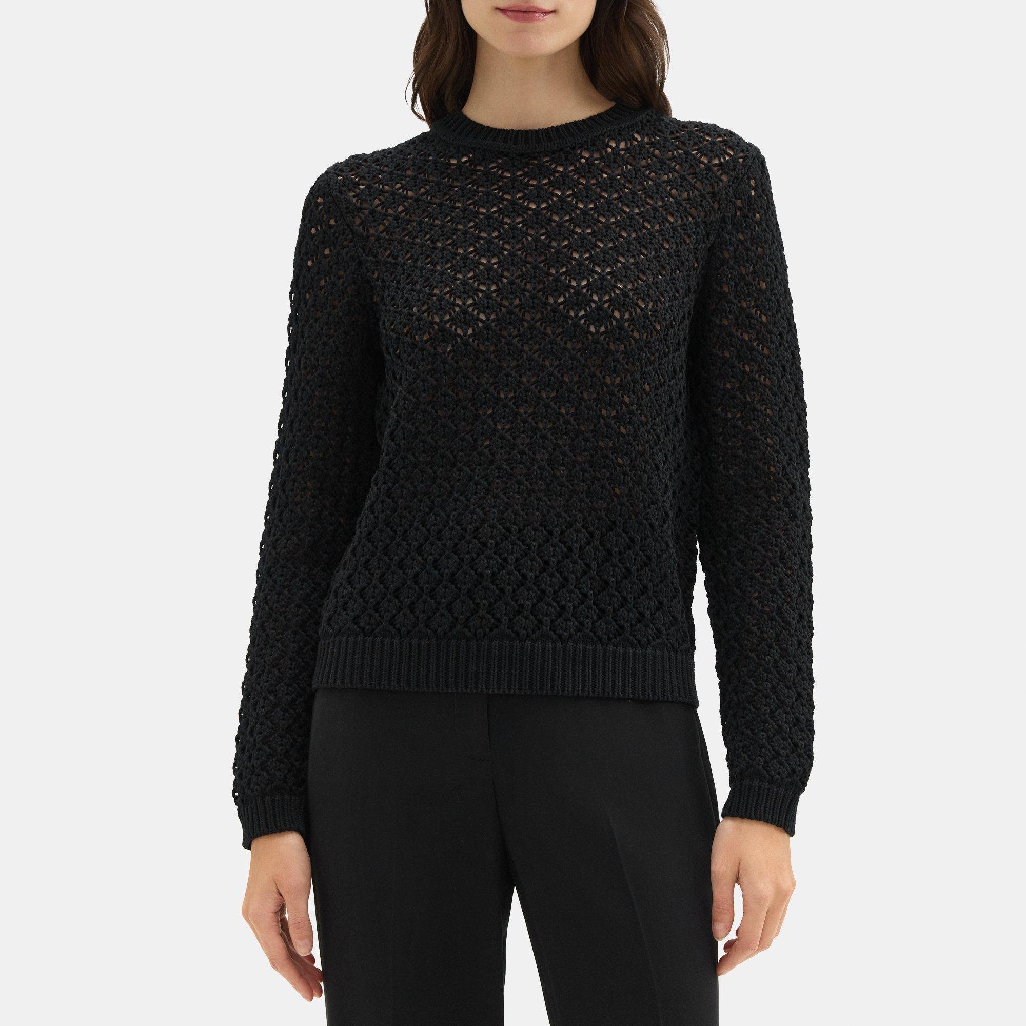 띠어리 Theory Open Stitched Sweater in Cotton-Blend,BLACK