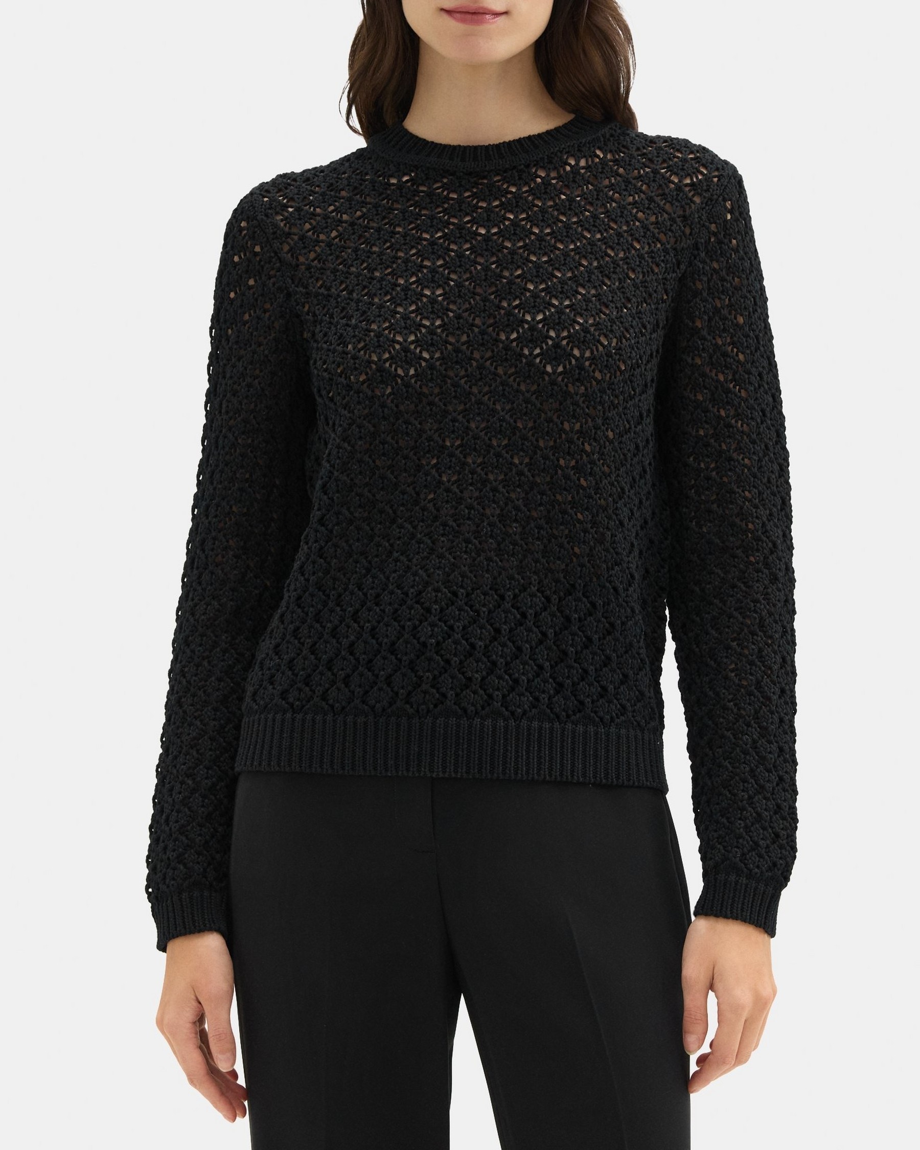 띠어리 Theory Open Stitched Sweater in Cotton-Blend,BLACK