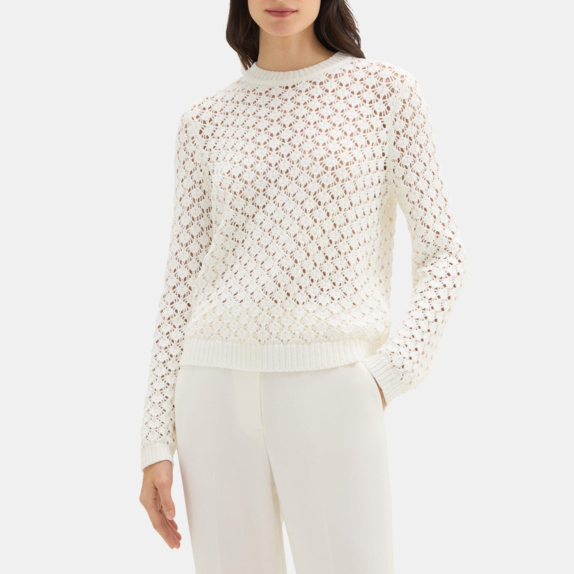 띠어리 Theory Open Stitched Sweater in Cotton-Blend,WHITE
